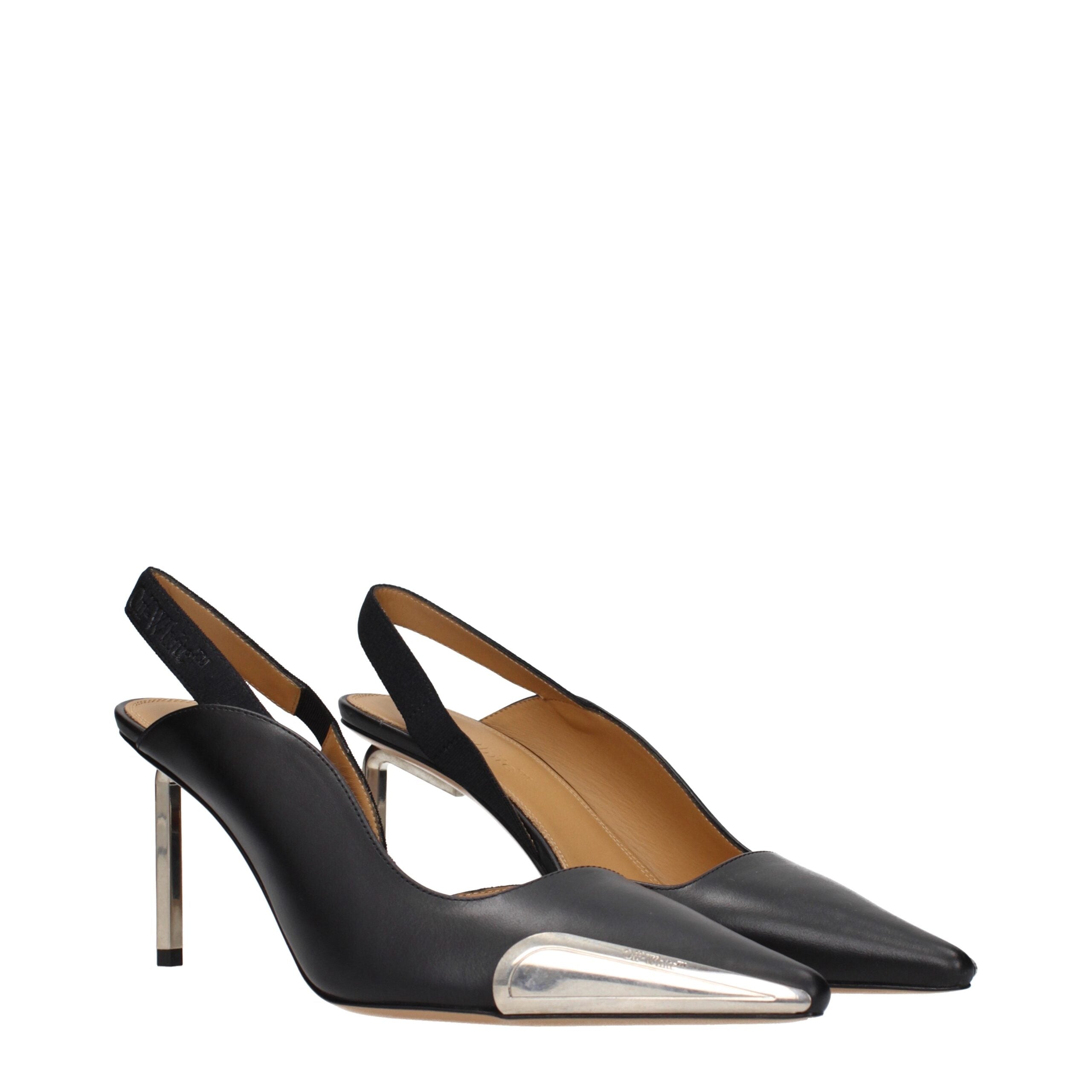 Off-White Black Leather High Heel Pumps