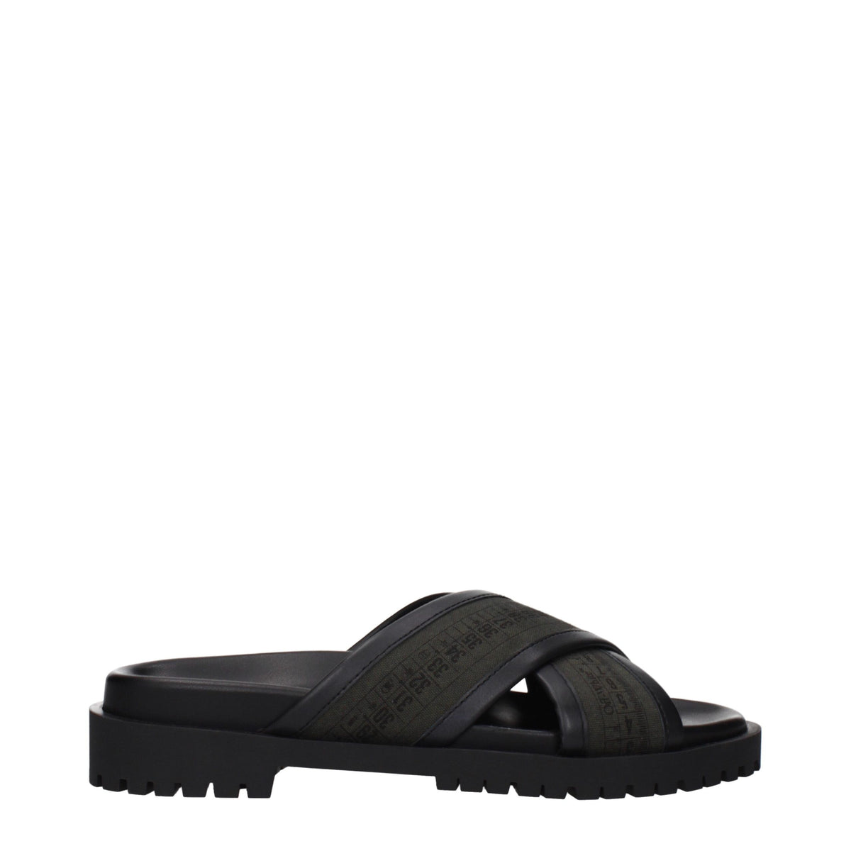 Off-White Groene Stoffen Platte Sandalen