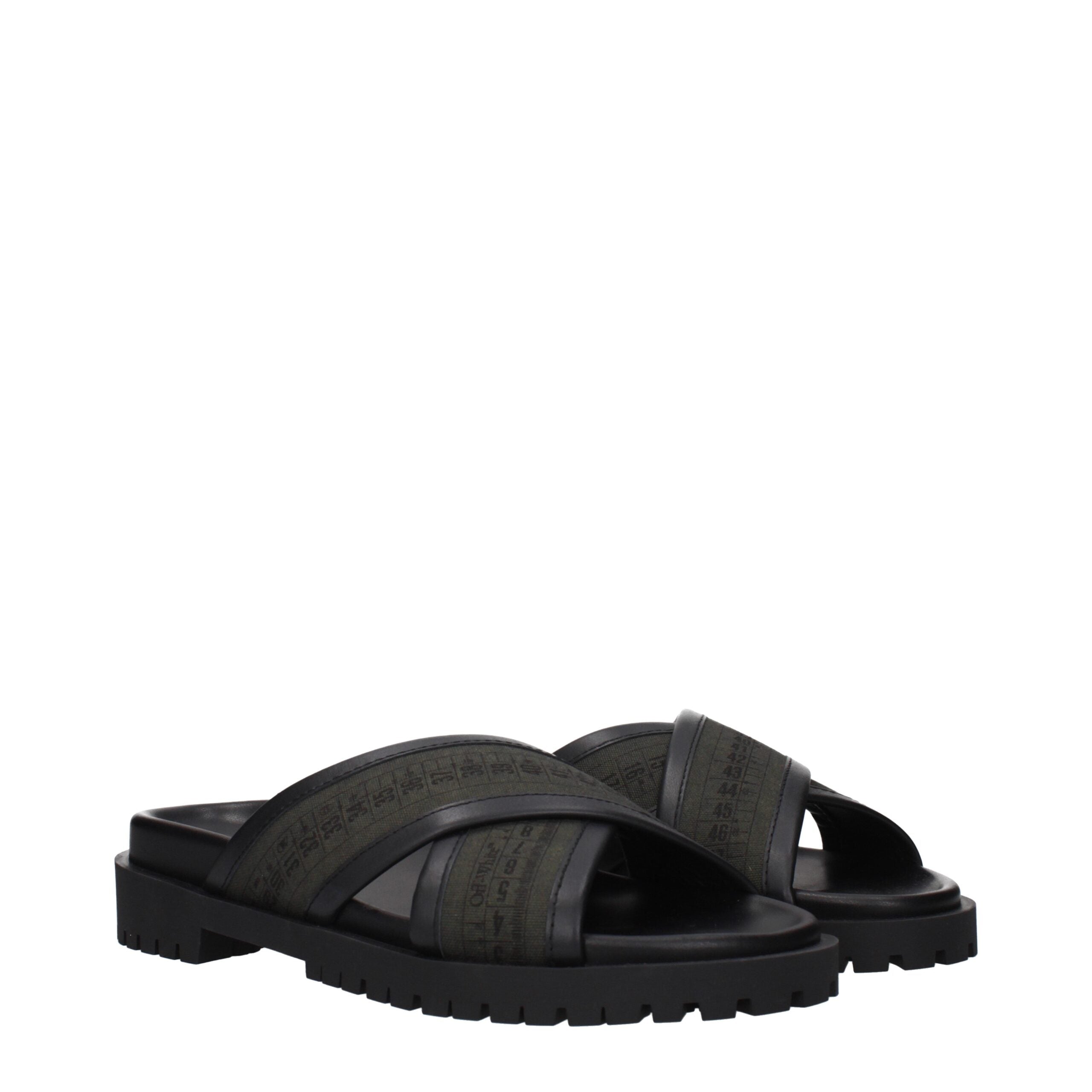 Off-White Groene Stoffen Platte Sandalen