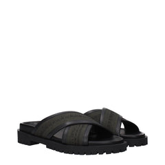 Off-White Groene Stoffen Platte Sandalen