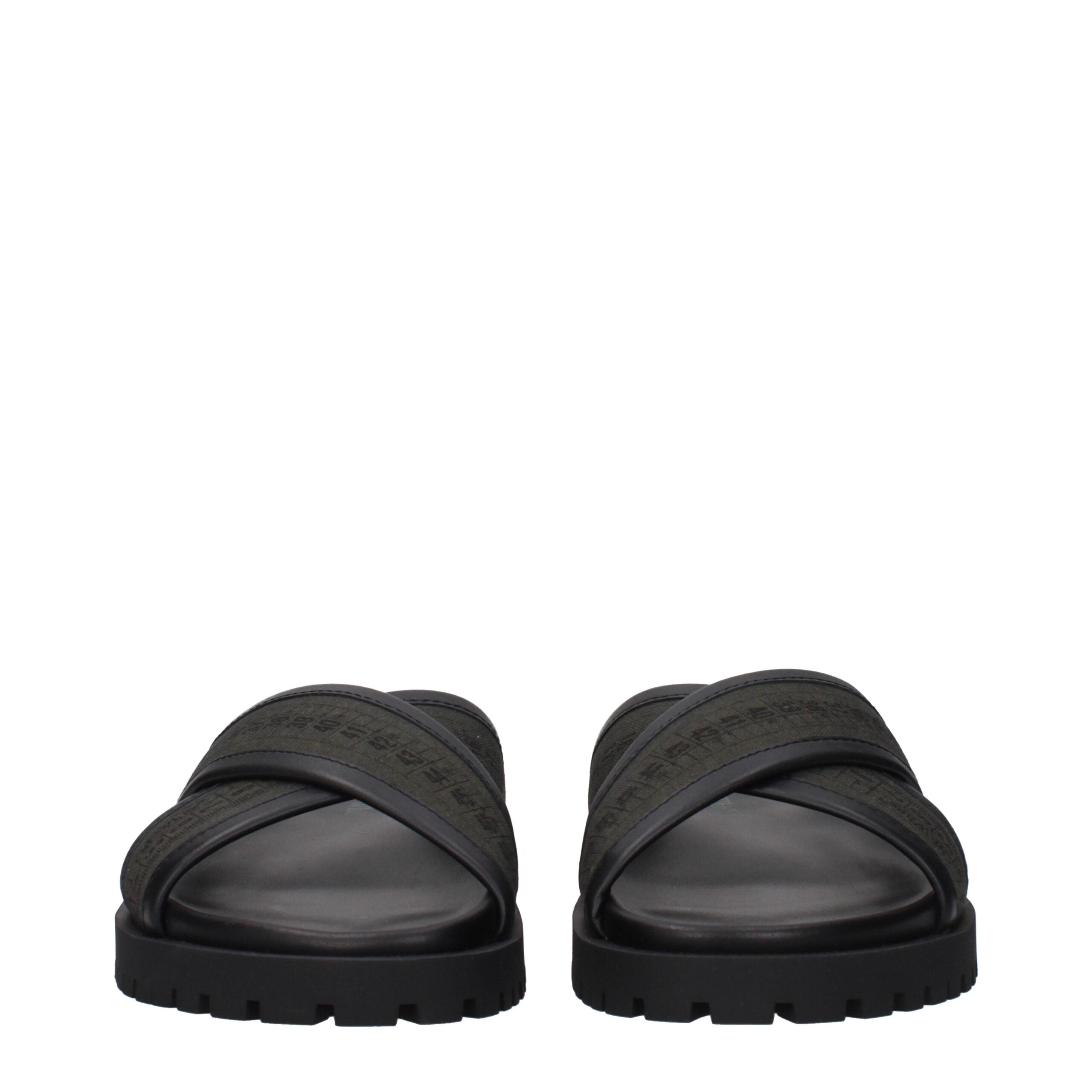 Off-White Groene Stoffen Platte Sandalen