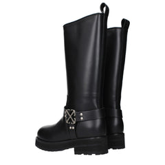 Off-White Black Leather Flat Boots