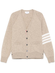 Thom Browne Shetland Wool 4-Bar Relaxed Fit V Neck Cardigan