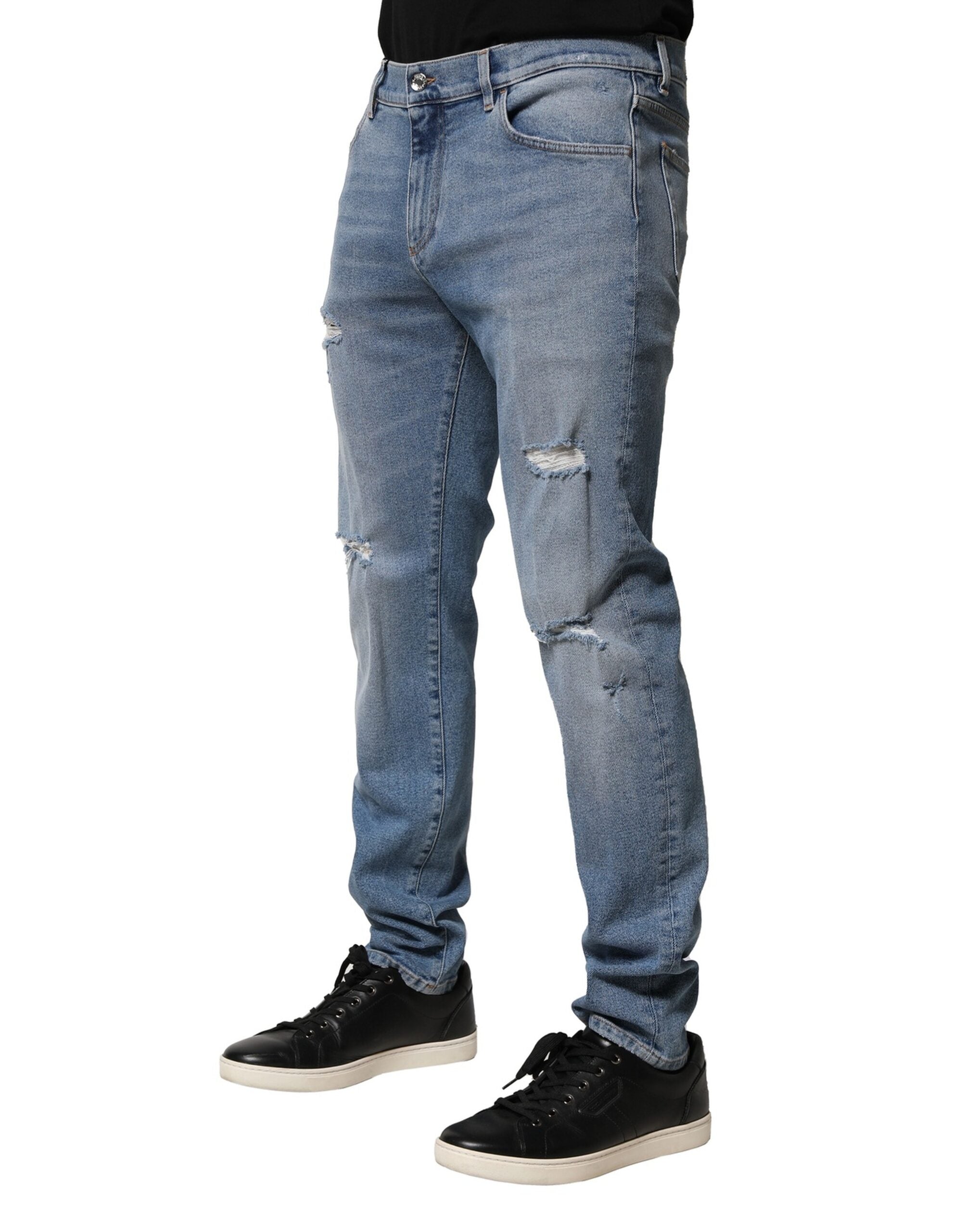 Dolce & Gabbana Blaue Used-Look Slim Herren Jeans aus Baumwolle