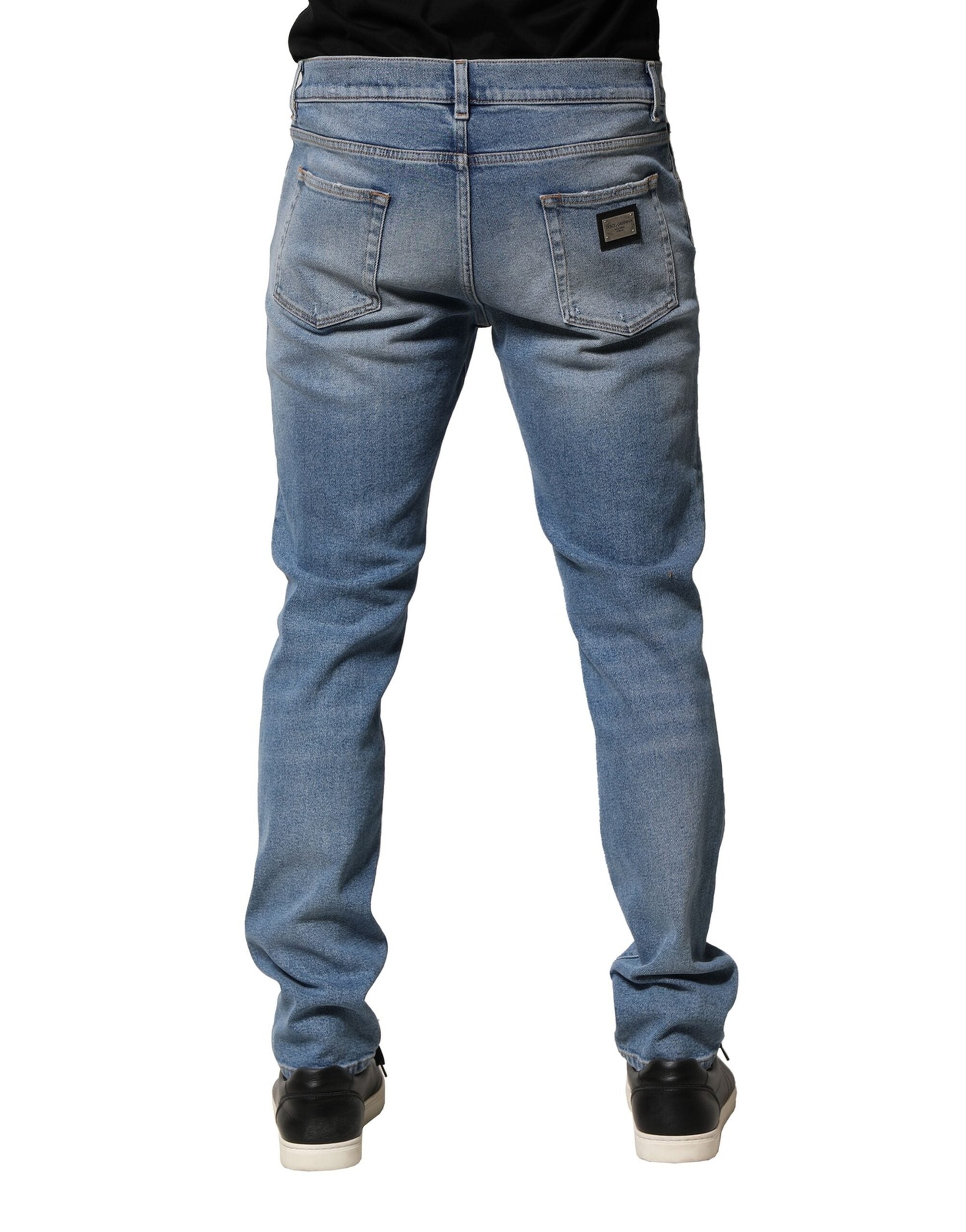 Dolce & Gabbana Blaue Used-Look Slim Herren Jeans aus Baumwolle