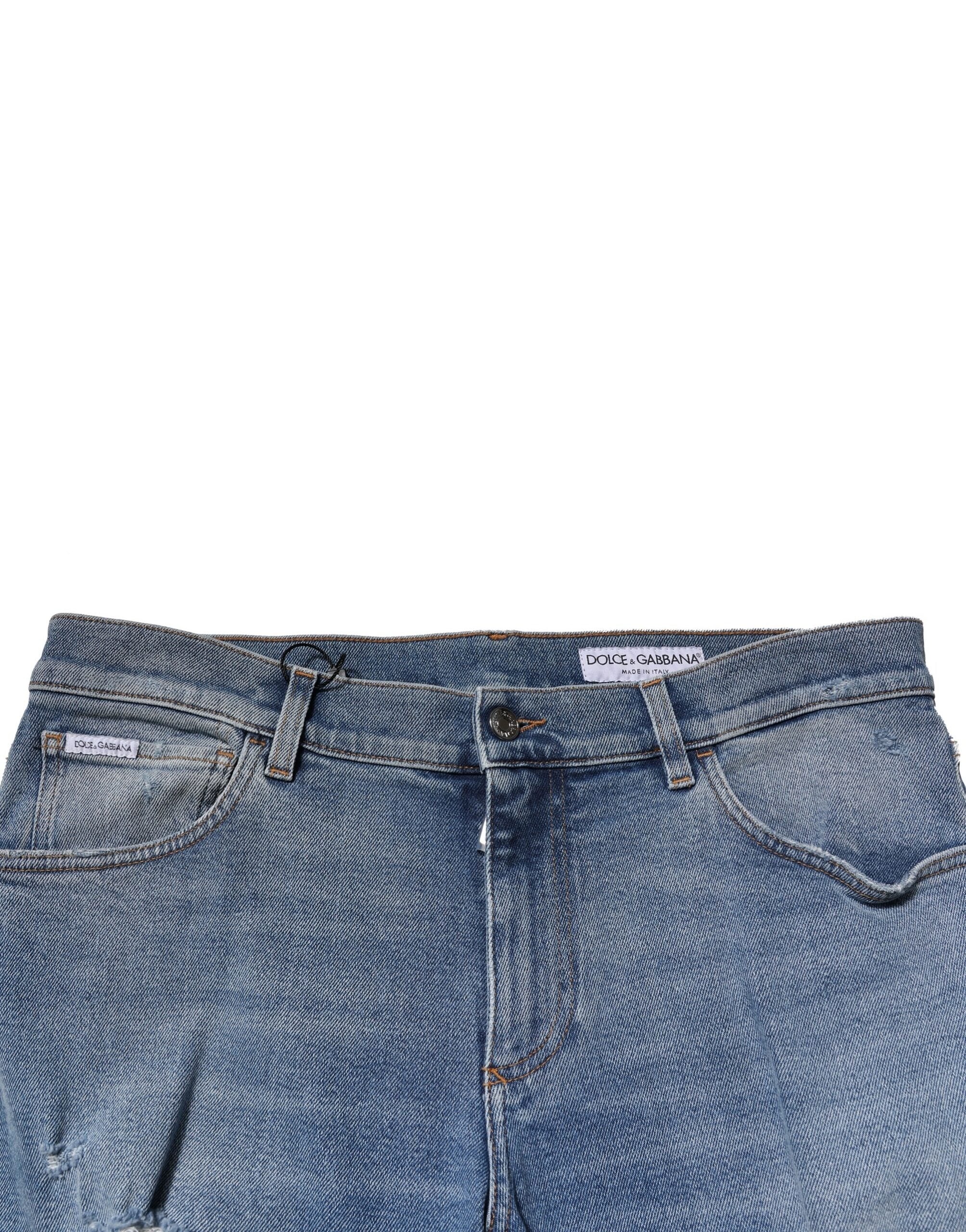 Dolce & Gabbana Blaue Used-Look Slim Herren Jeans aus Baumwolle