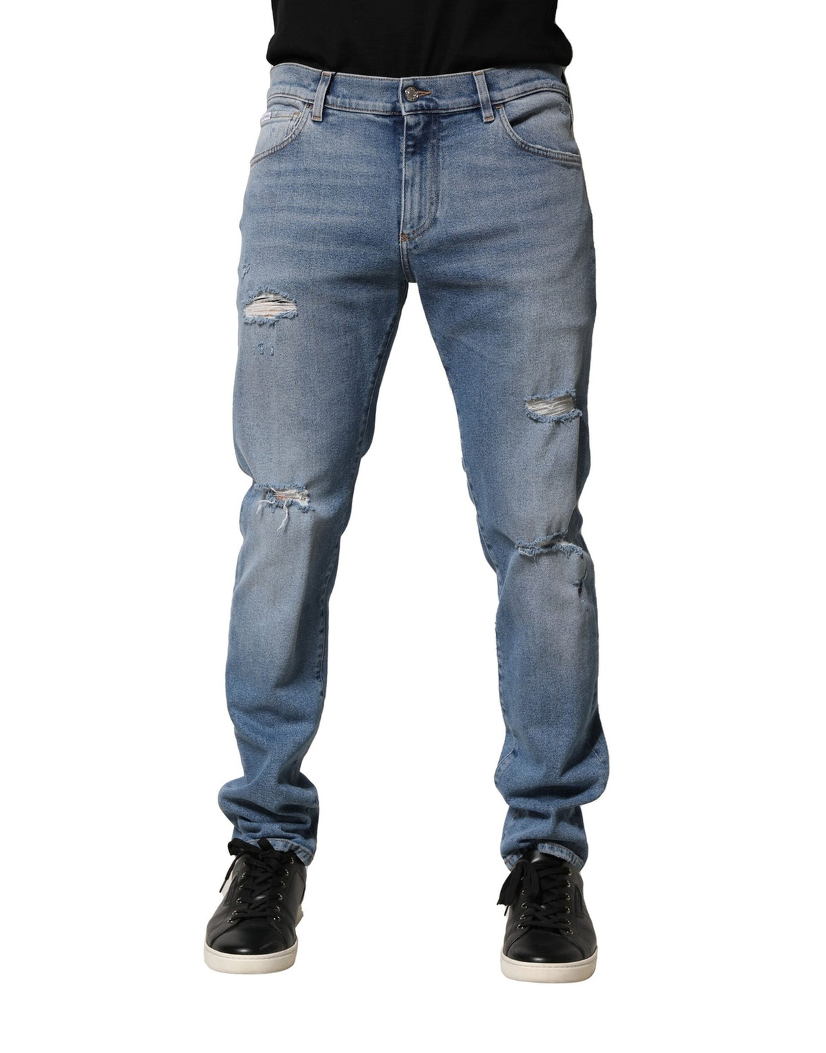 Dolce & Gabbana Blaue Used-Look Slim Herren Jeans aus Baumwolle