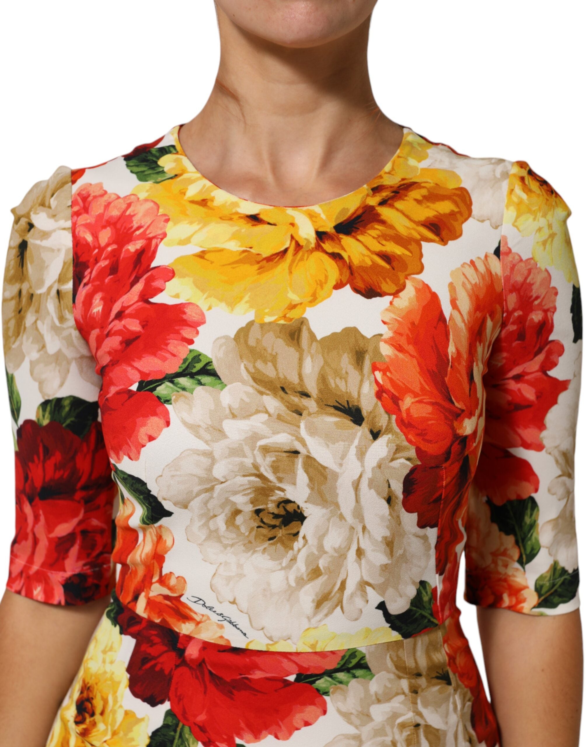 Dolce & Gabbana Etuikleid aus Viskose mit mehrfarbigem Blumendruck