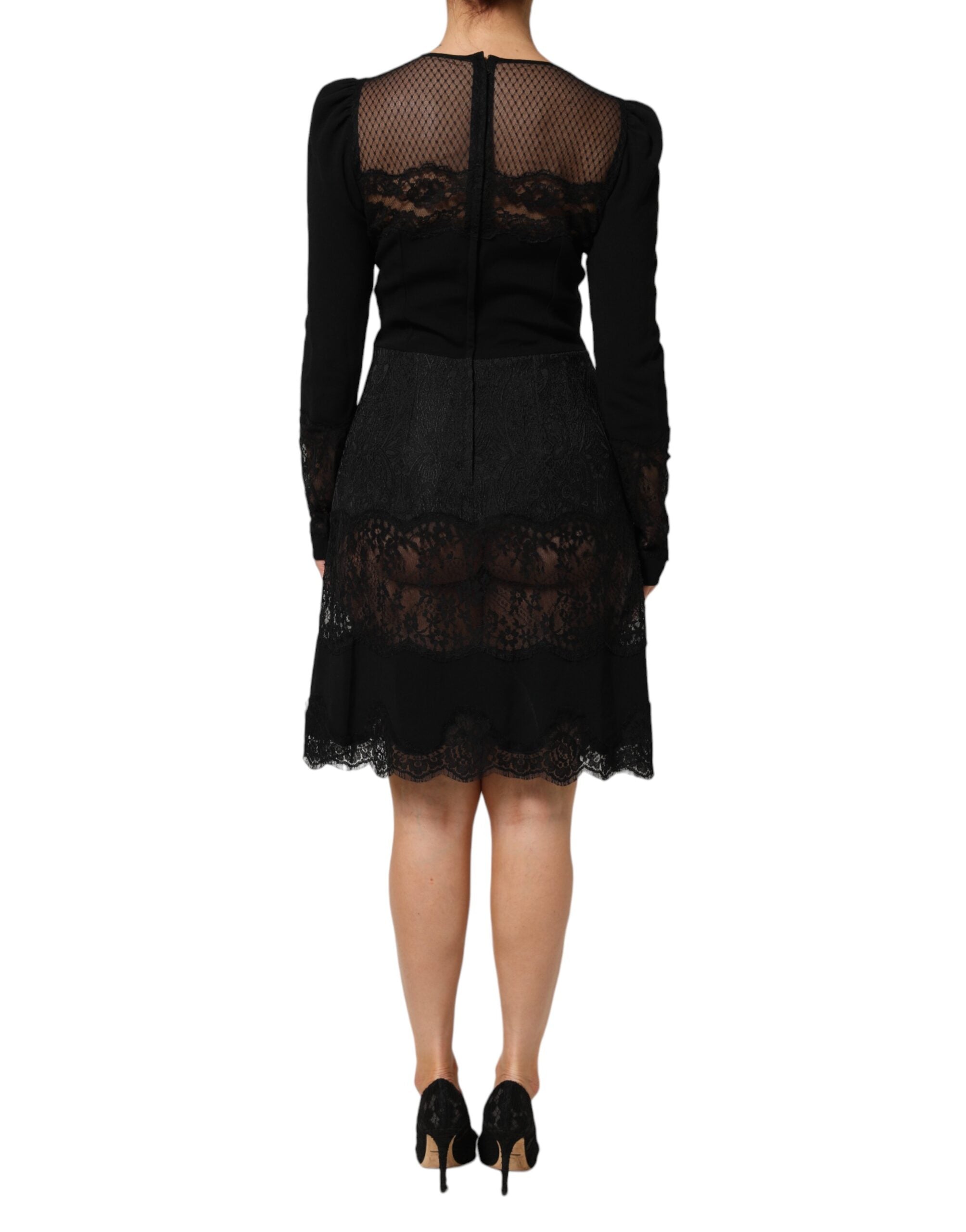 Dolce & Gabbana Schwarzes Etuikleid im A-Linien-Schnitt mit Blumen-Spitzenbesatz