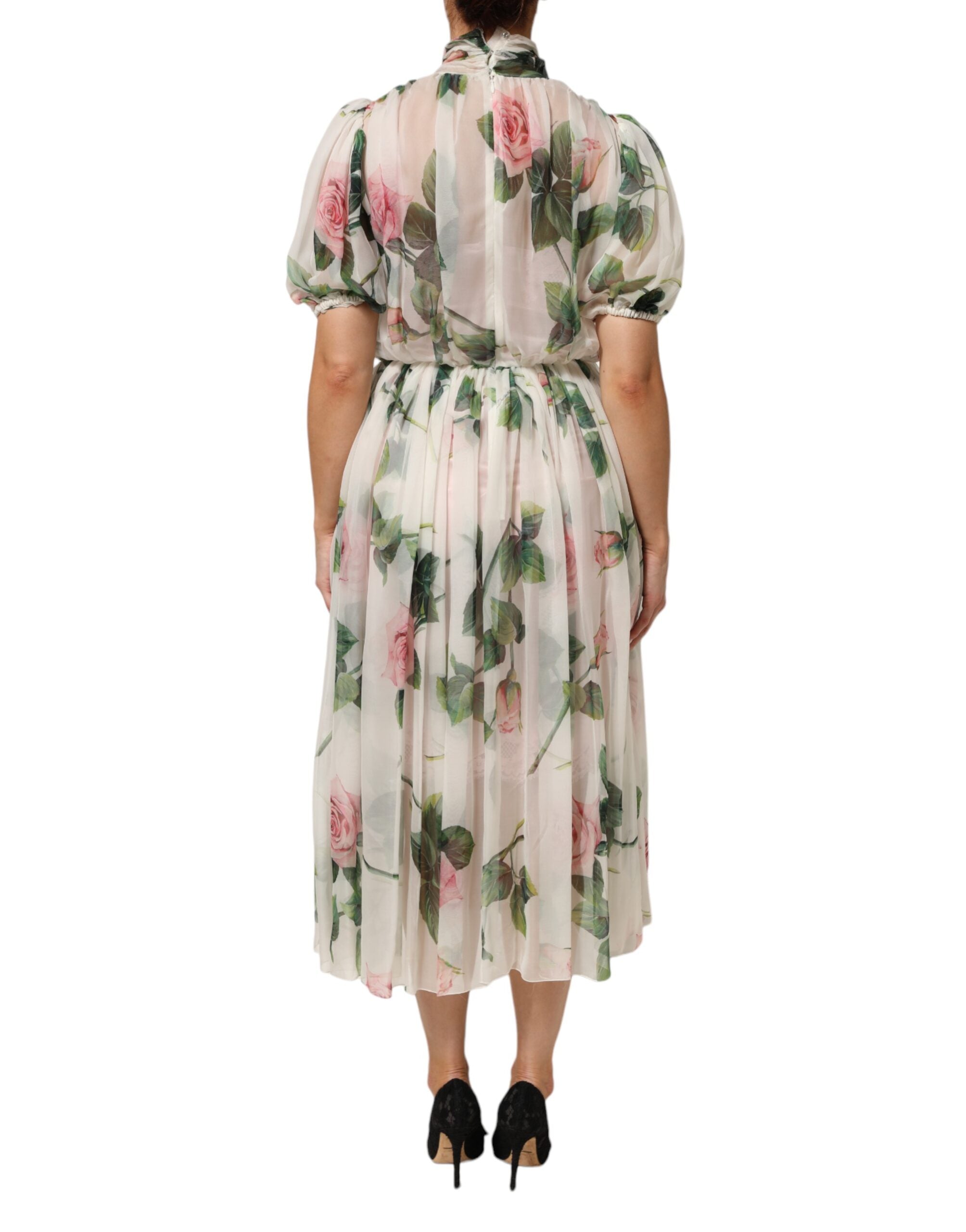 Dolce & Gabbana plissiertes Midikleid aus Seide mit weißem Blumenmuster