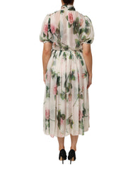 Dolce & Gabbana plissiertes Midikleid aus Seide mit weißem Blumenmuster