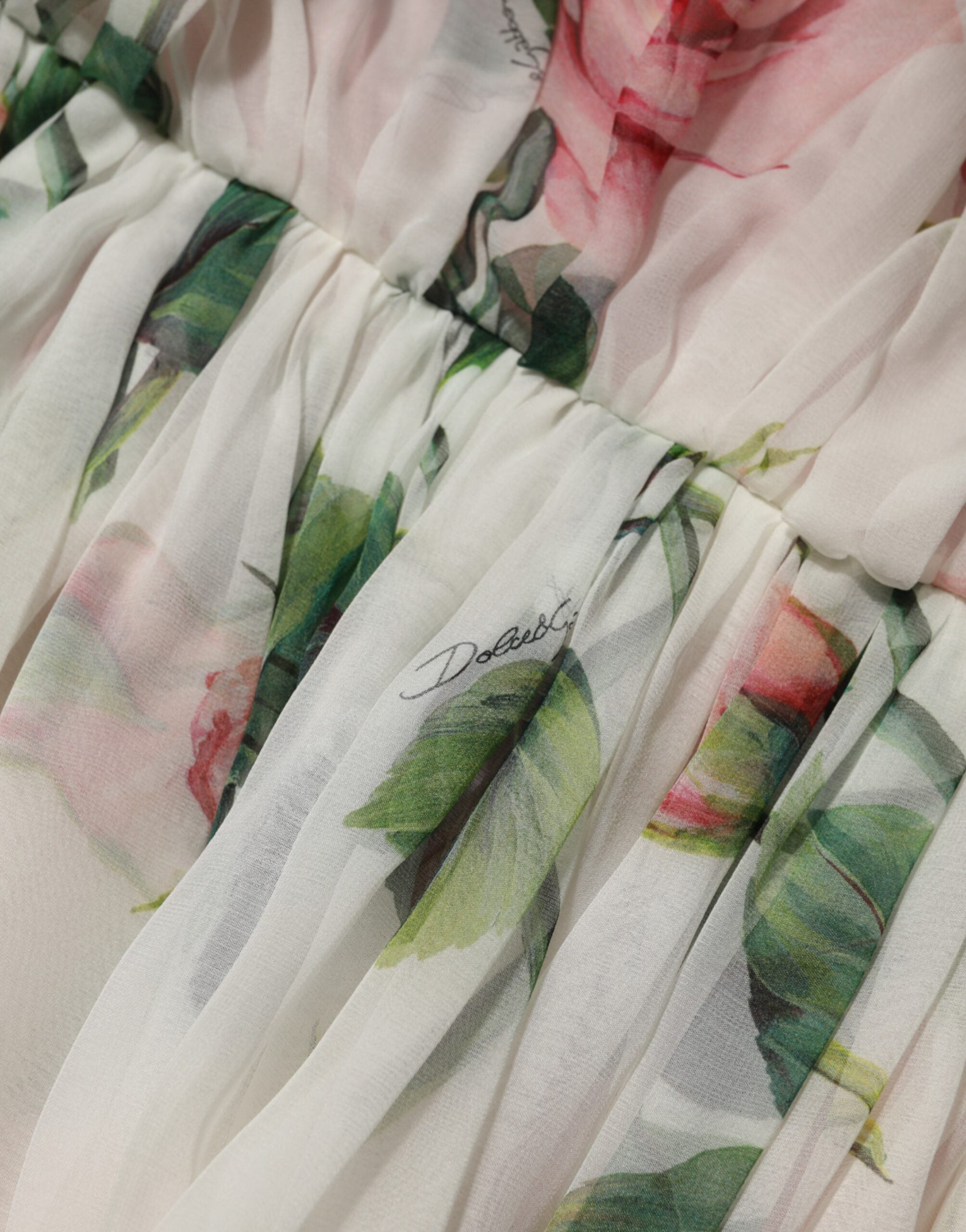 Dolce & Gabbana plissiertes Midikleid aus Seide mit weißem Blumenmuster