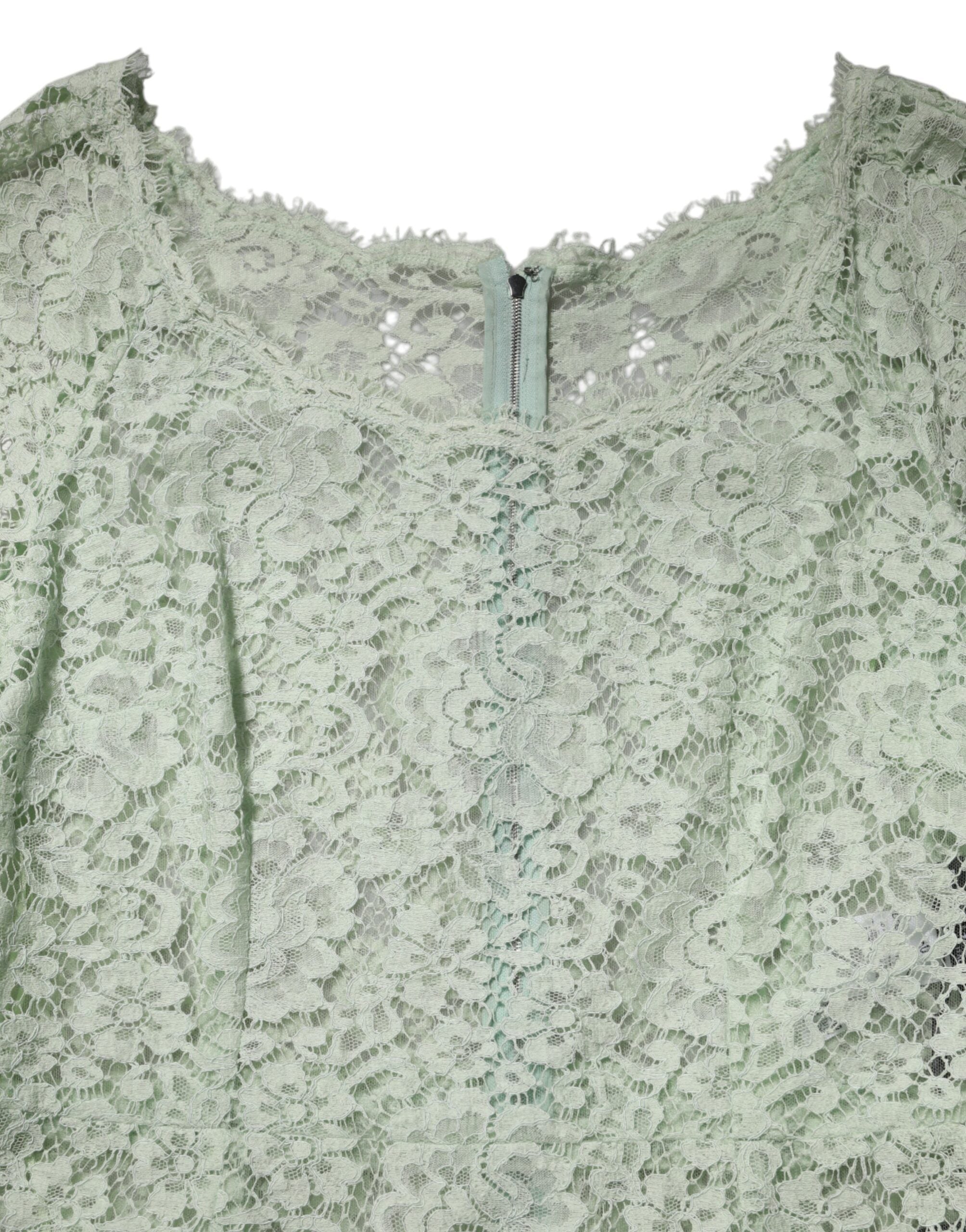 Dolce & Gabbana Mintgrünes florales Spitzenbesatz-Midikleid