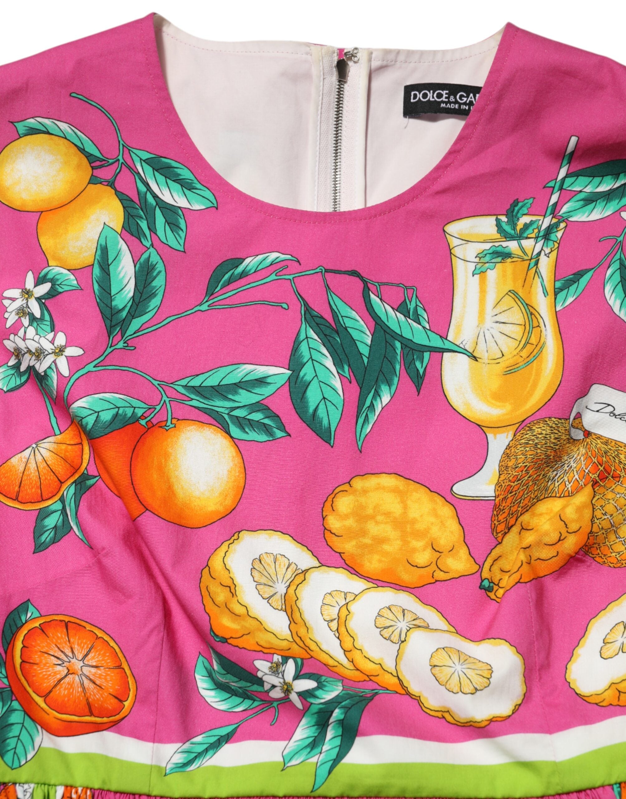 Dolce & Gabbana Pink Fruit Print A-line Mini Sleeveless Dress