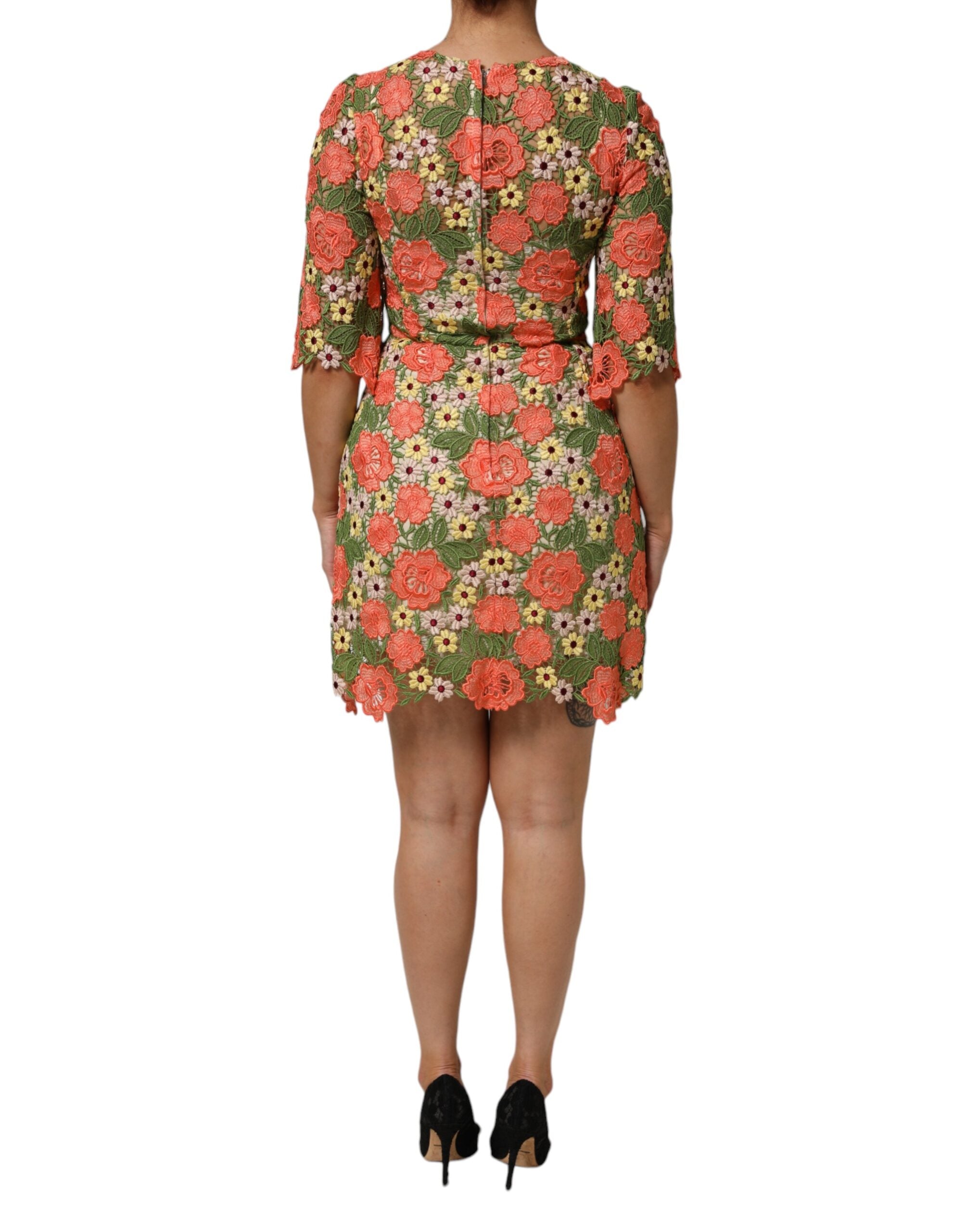 Dolce & Gabbana mehrfarbiges geblümtes besticktes A-Linien-Minikleid