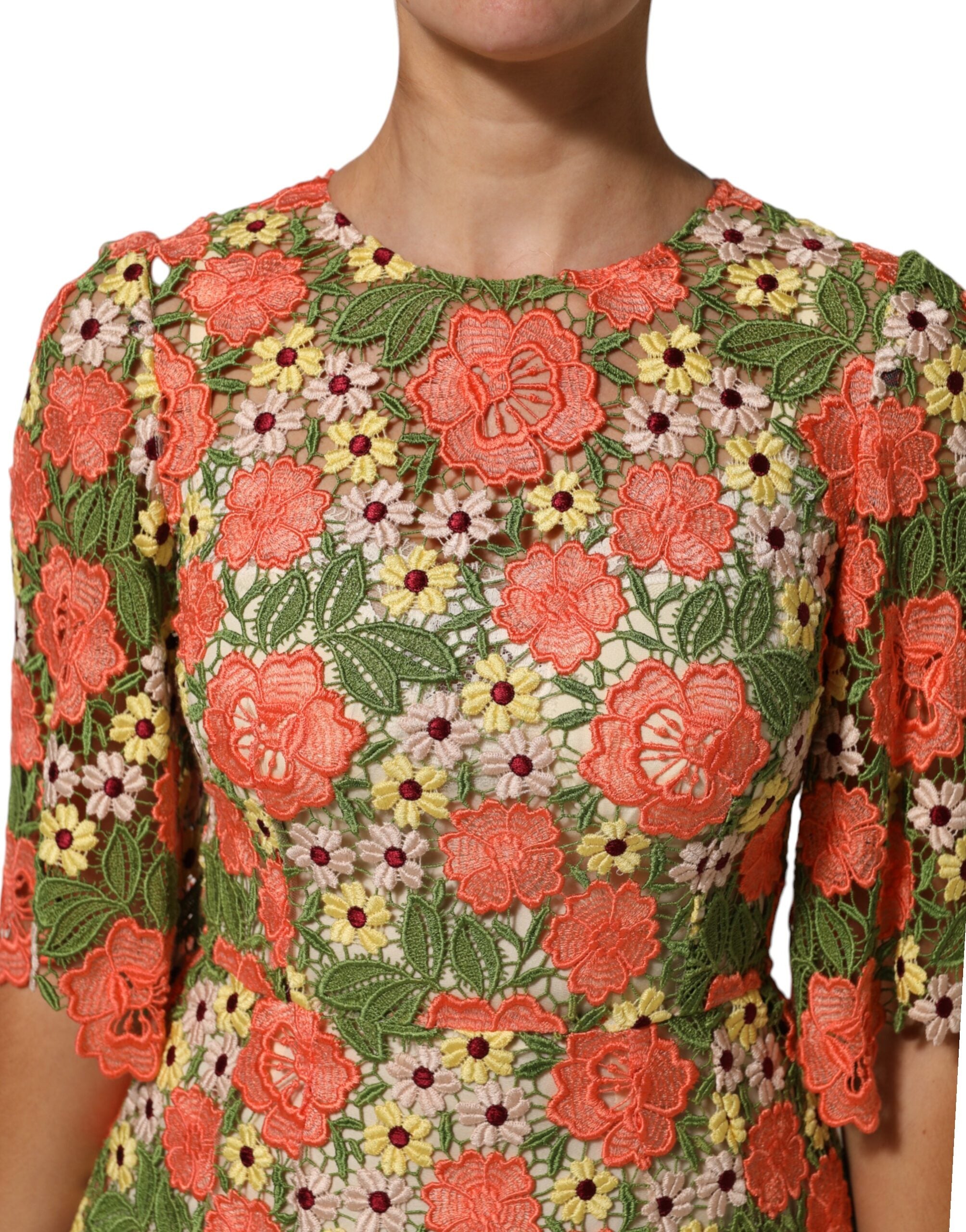 Dolce & Gabbana mehrfarbiges geblümtes besticktes A-Linien-Minikleid