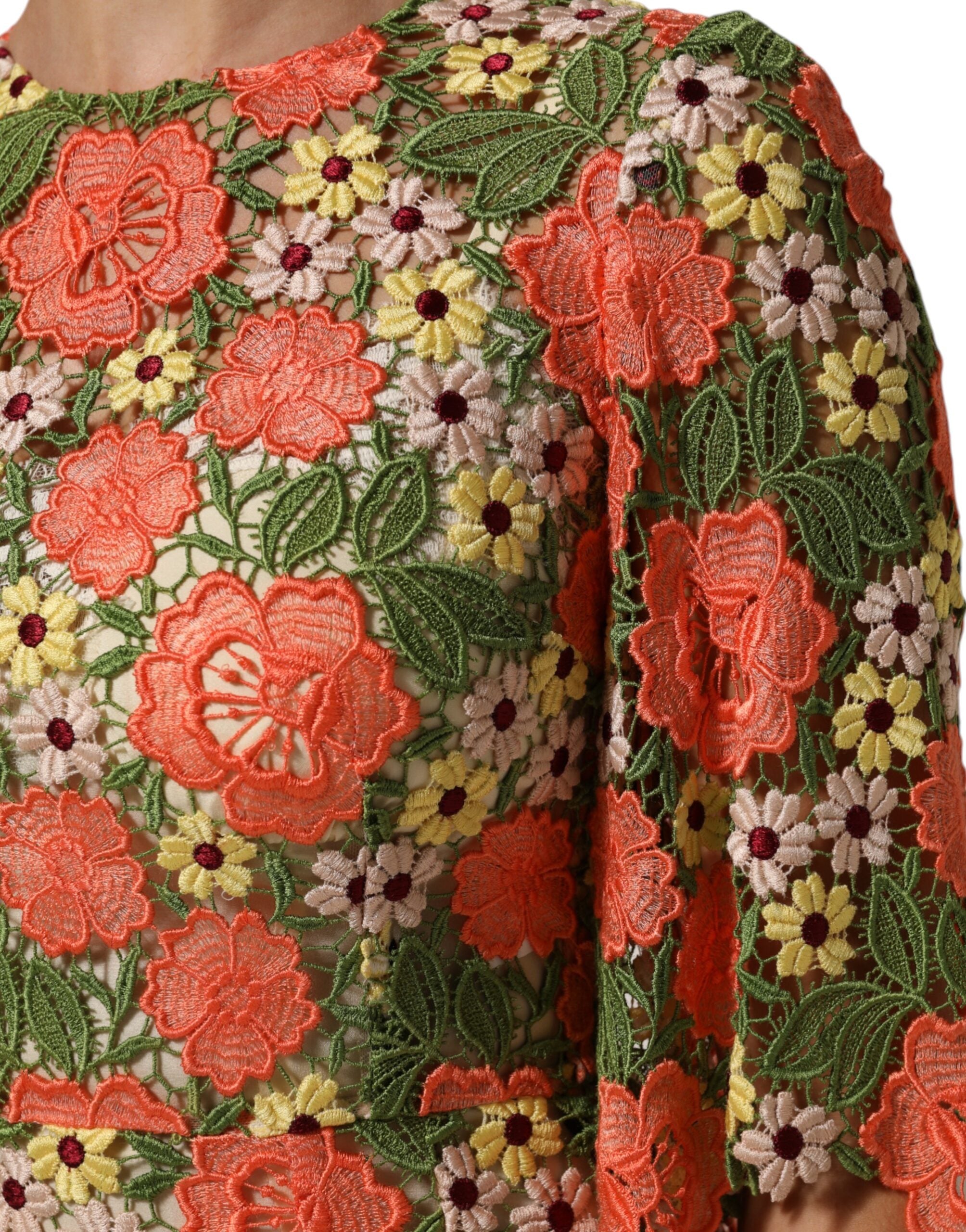 Dolce & Gabbana mehrfarbiges geblümtes besticktes A-Linien-Minikleid