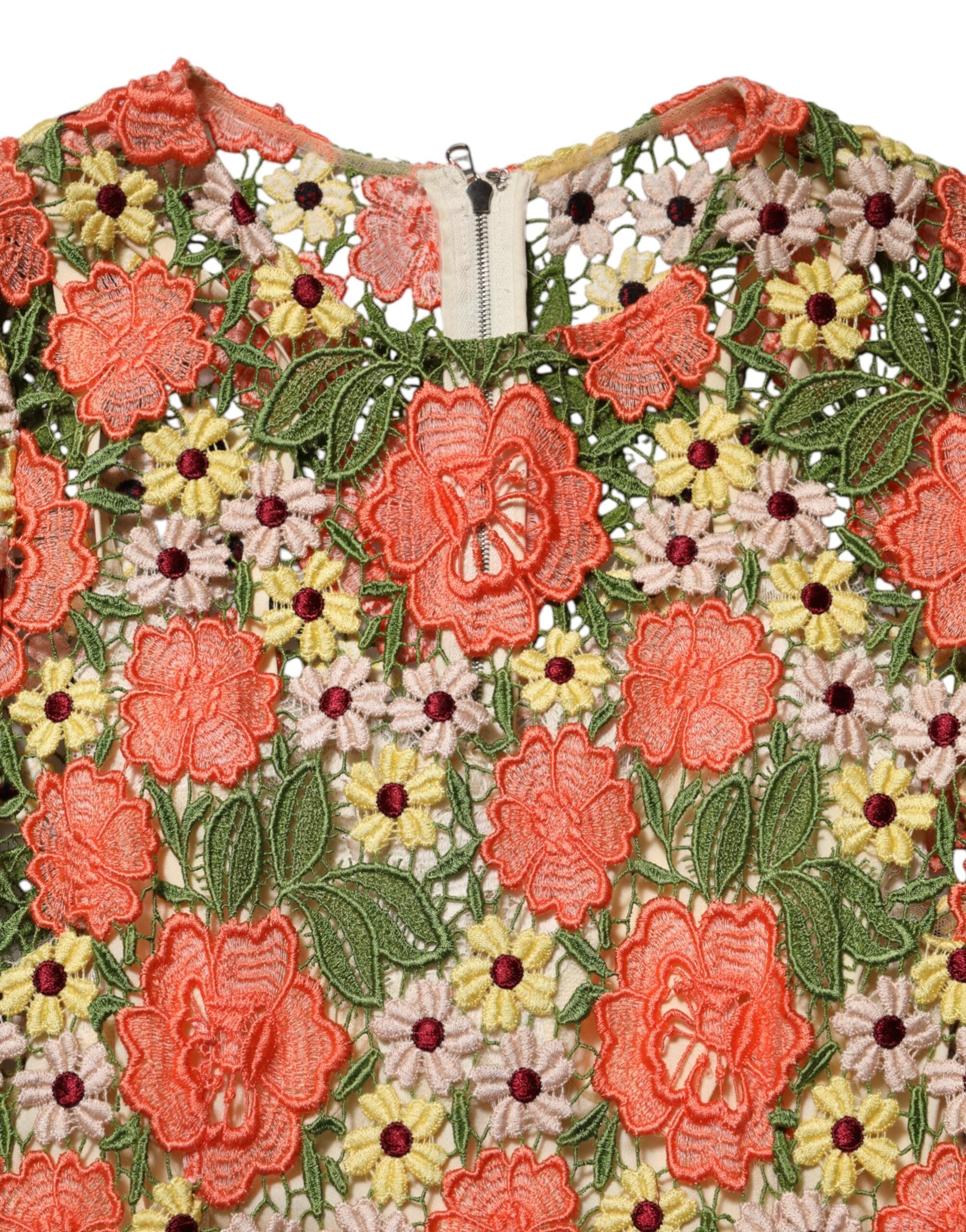 Dolce & Gabbana mehrfarbiges geblümtes besticktes A-Linien-Minikleid
