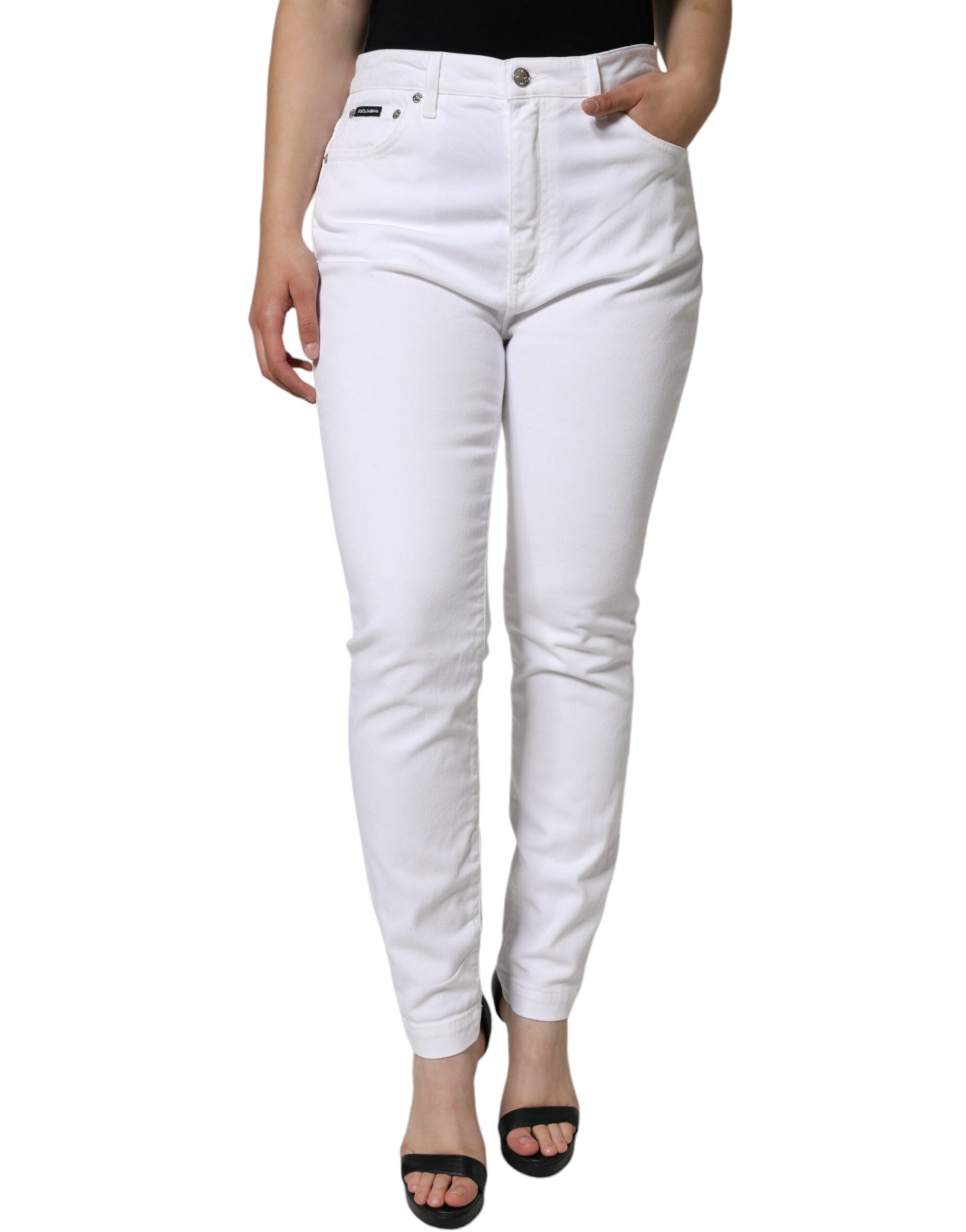 Dolce & Gabbana Weiße AUDREY Baumwoll-Skinny-Jeans mit Logo