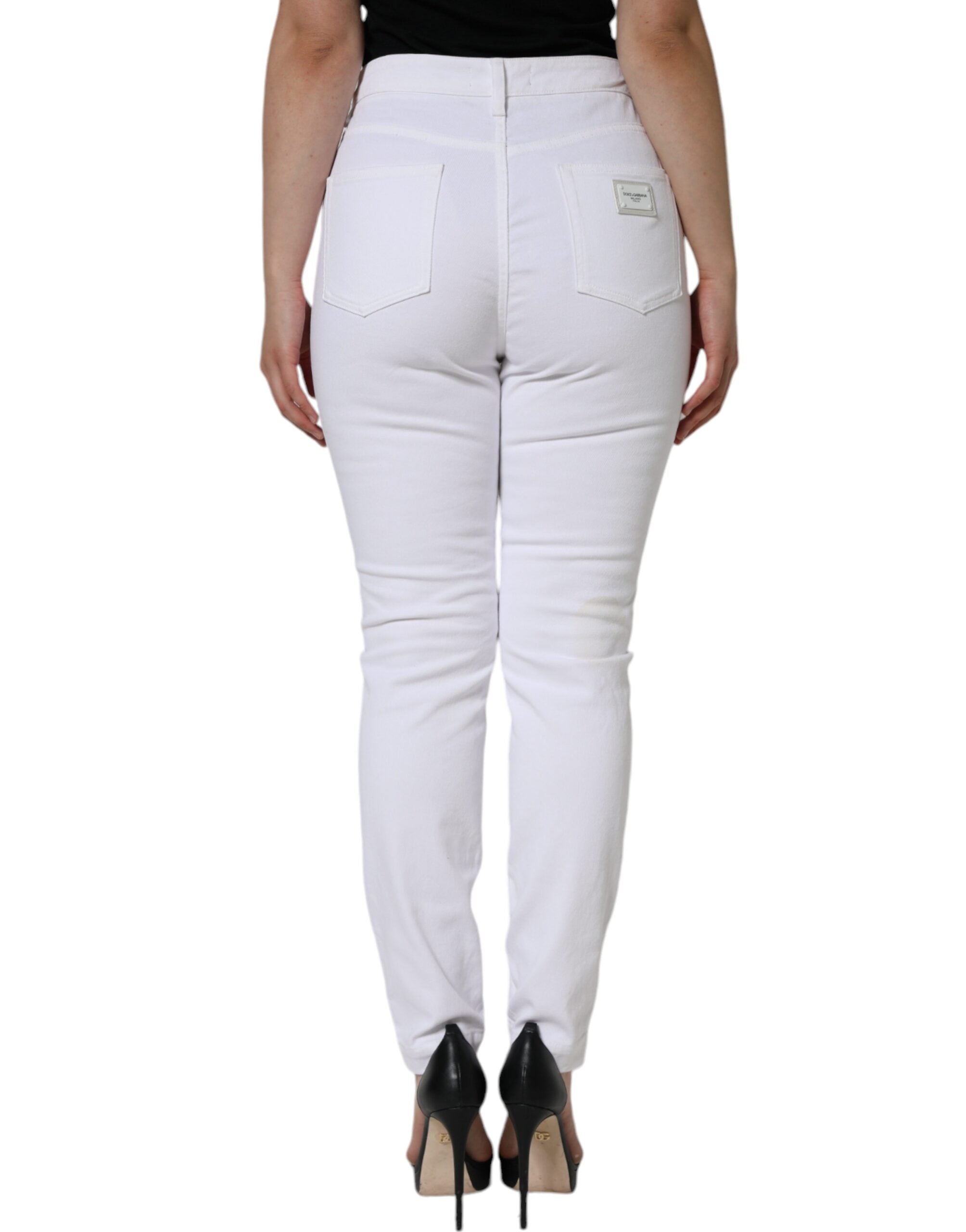Dolce & Gabbana Weiße AUDREY Baumwoll-Skinny-Jeans mit Logo