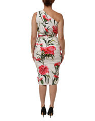 Dolce & Gabbana weißes One-Shoulder Etuikleid mit Blumenmuster