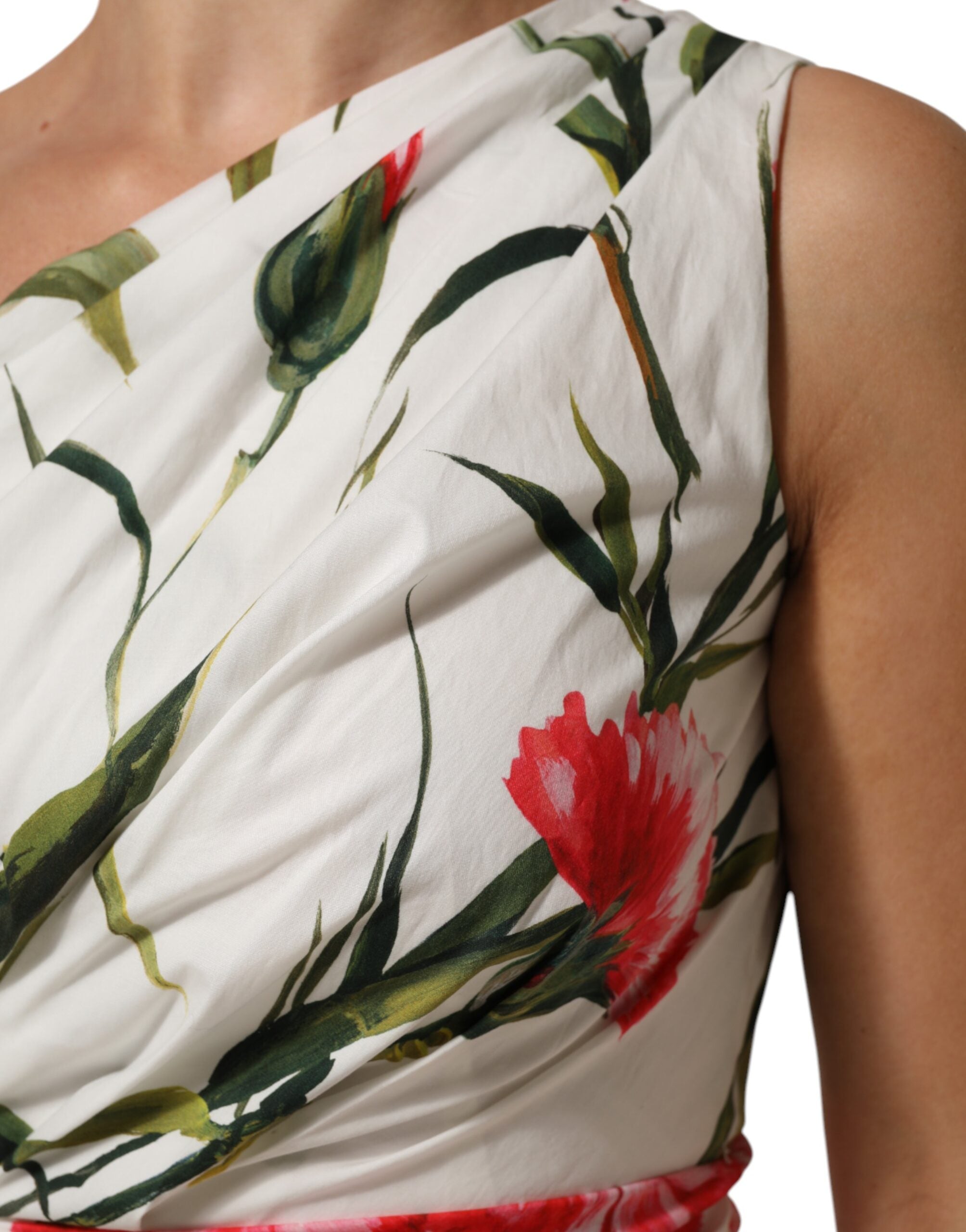 Dolce & Gabbana weißes One-Shoulder Etuikleid mit Blumenmuster