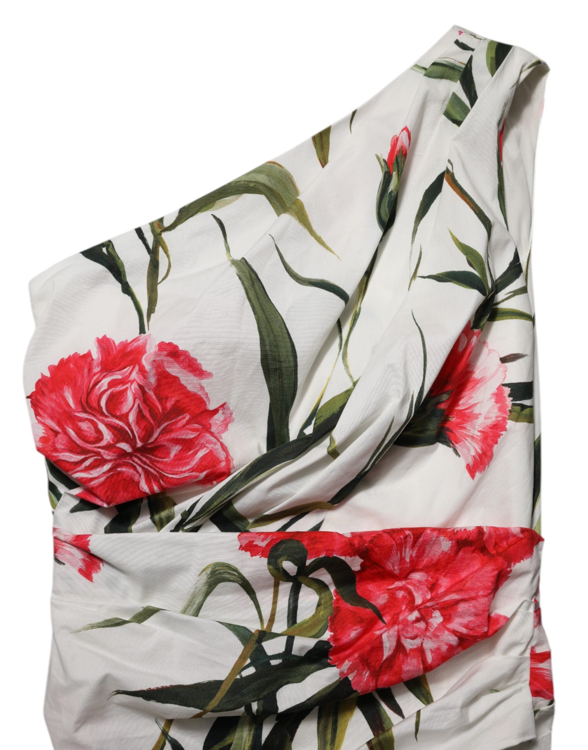 Dolce & Gabbana weißes One-Shoulder Etuikleid mit Blumenmuster
