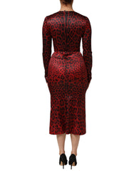 Dolce & Gabbana Rode Luipaard Schede Lange Mouwen Jurk