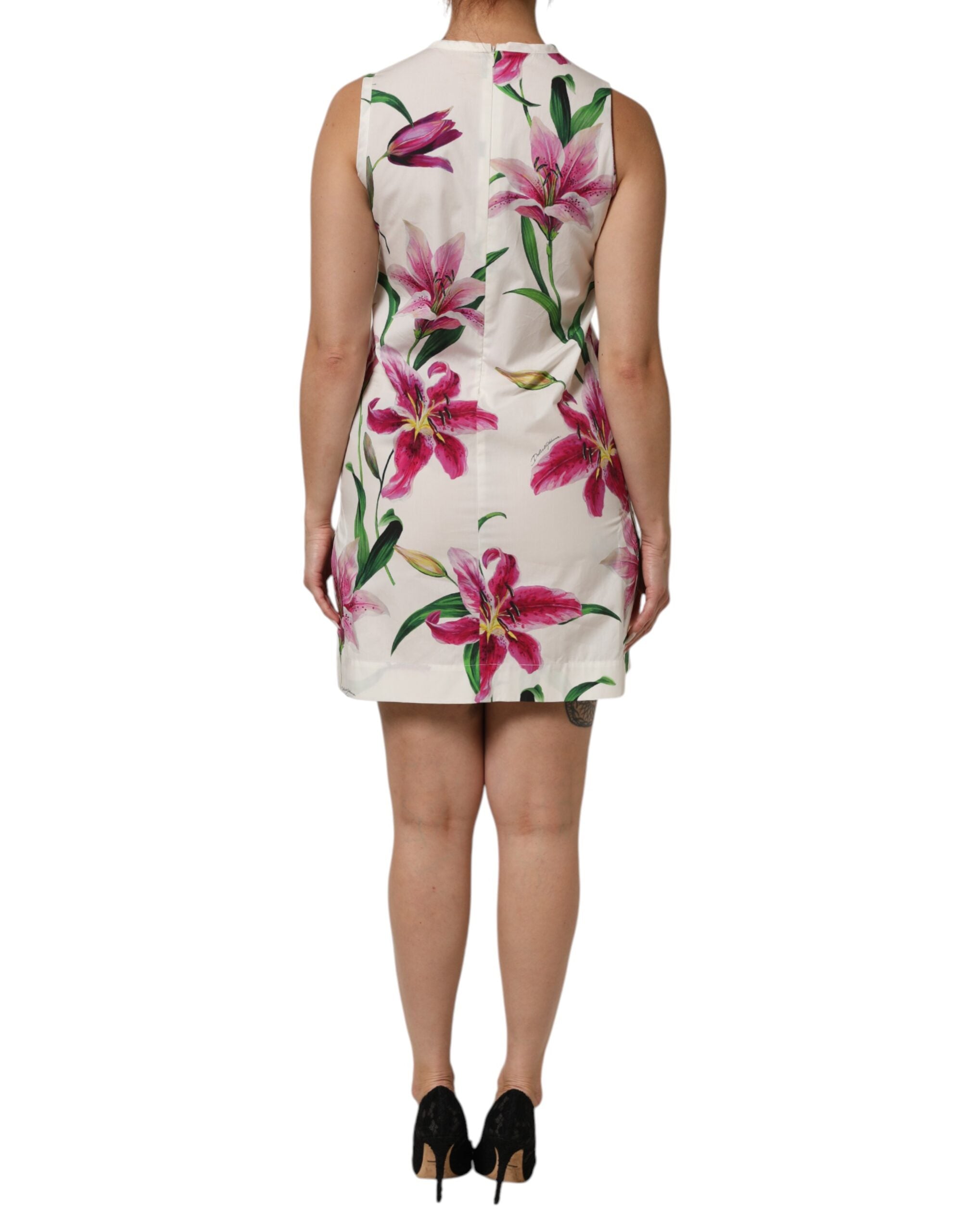 Dolce & Gabbana Weißes ärmelloses Mini-Kleid aus Baumwolle mit Blumenmuster