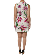 Dolce & Gabbana Weißes ärmelloses Mini-Kleid aus Baumwolle mit Blumenmuster