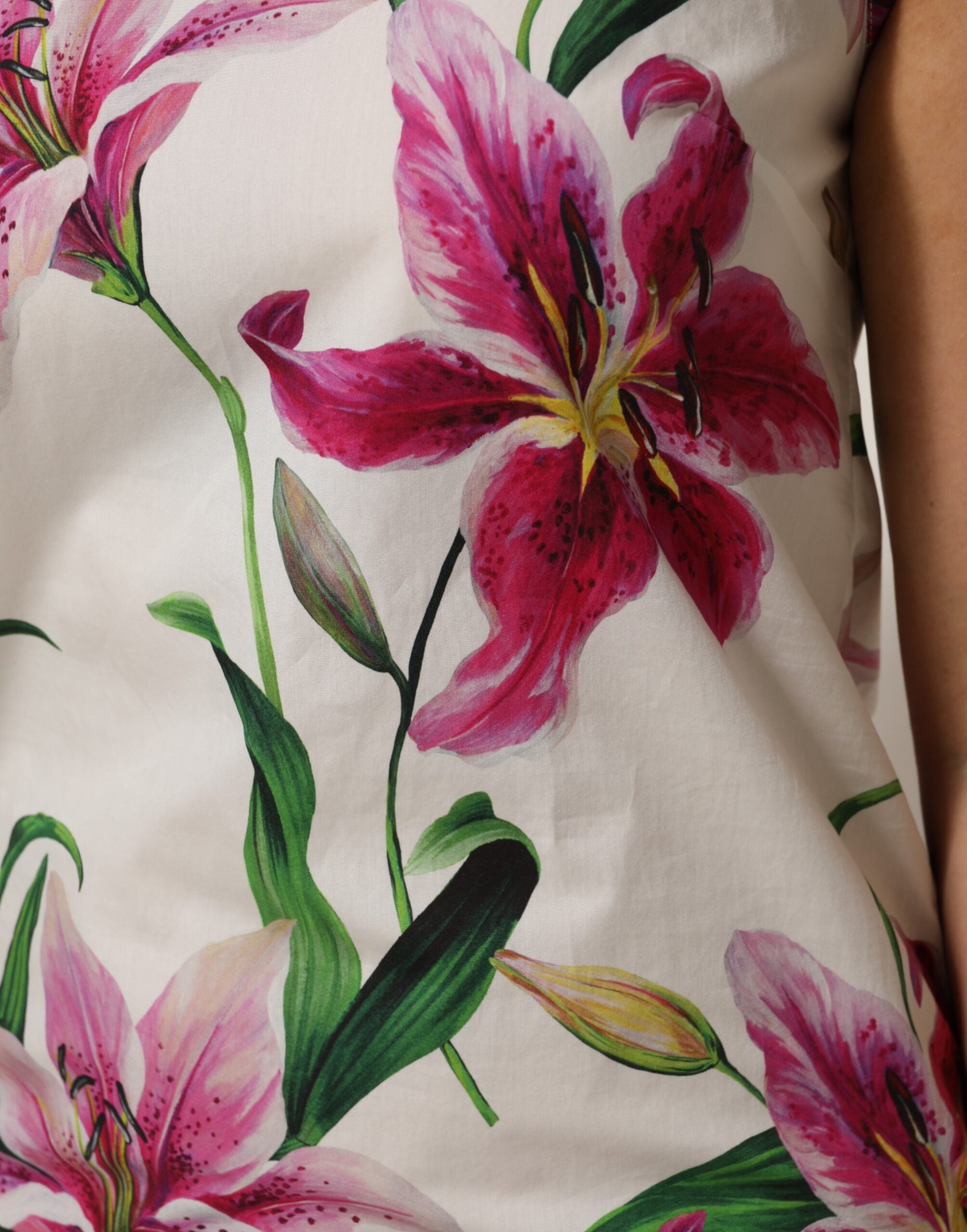 Dolce & Gabbana Weißes ärmelloses Mini-Kleid aus Baumwolle mit Blumenmuster