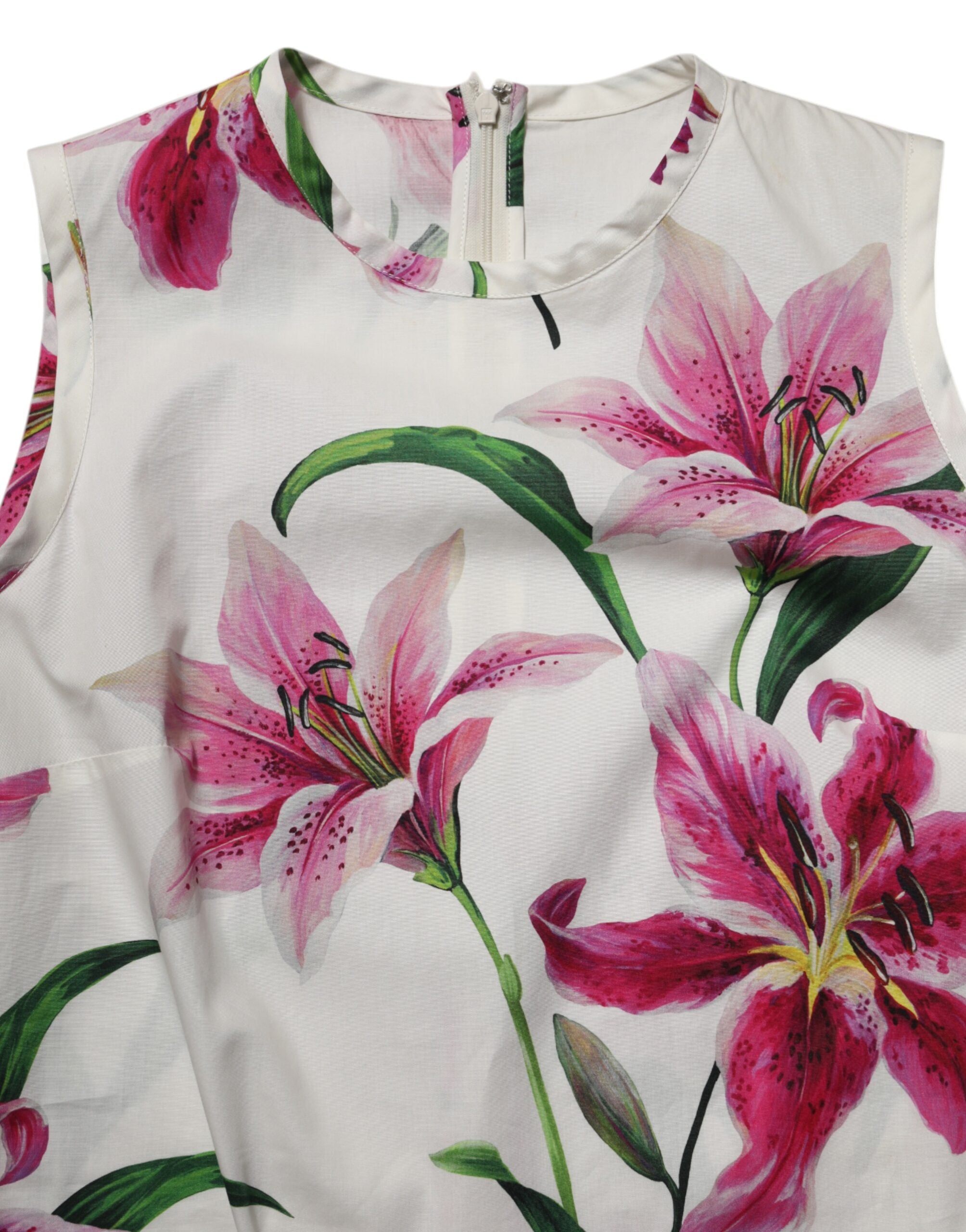 Dolce & Gabbana Weißes ärmelloses Mini-Kleid aus Baumwolle mit Blumenmuster