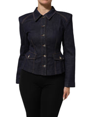 Dolce & Gabbana Dark Blue Cotton Collared Denim Coat Jacket