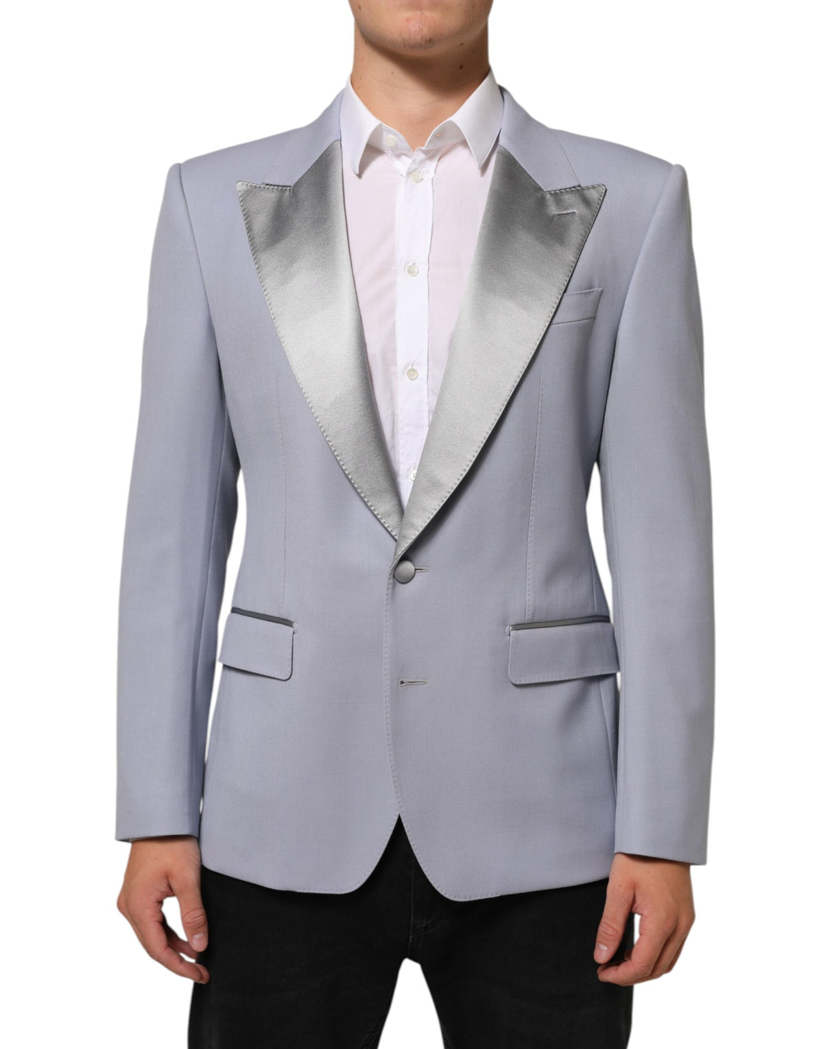 Dolce & Gabbana Grauer Herrenanzug-Blazer aus Wolle mit 2 Knöpfen, Modell SICILIA