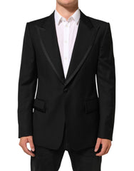 Dolce & Gabbana Schwarze Ein-Knopf-Anzugjacke aus Wolle für Herren Blazer