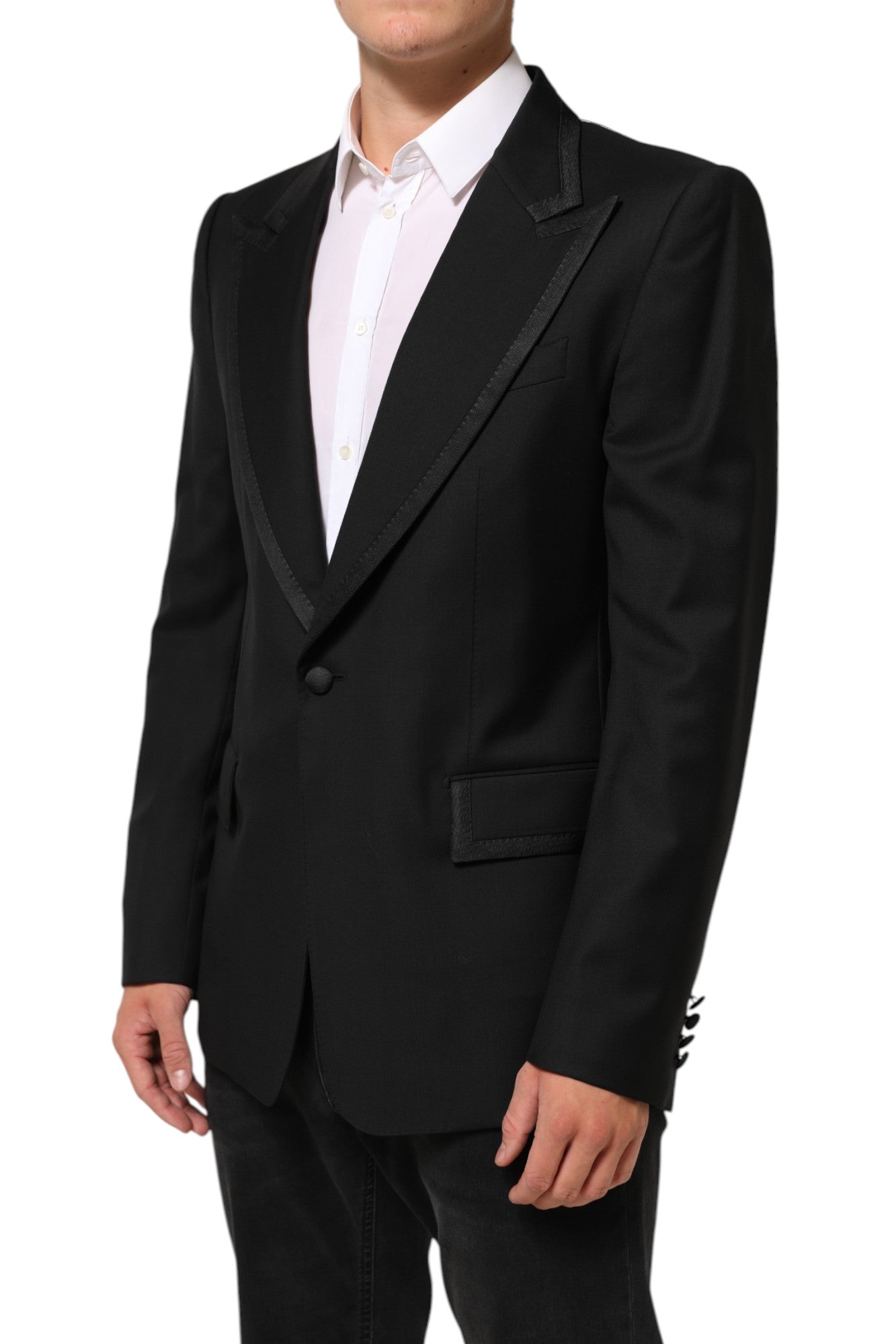 Dolce & Gabbana Schwarze Ein-Knopf-Anzugjacke aus Wolle für Herren Blazer