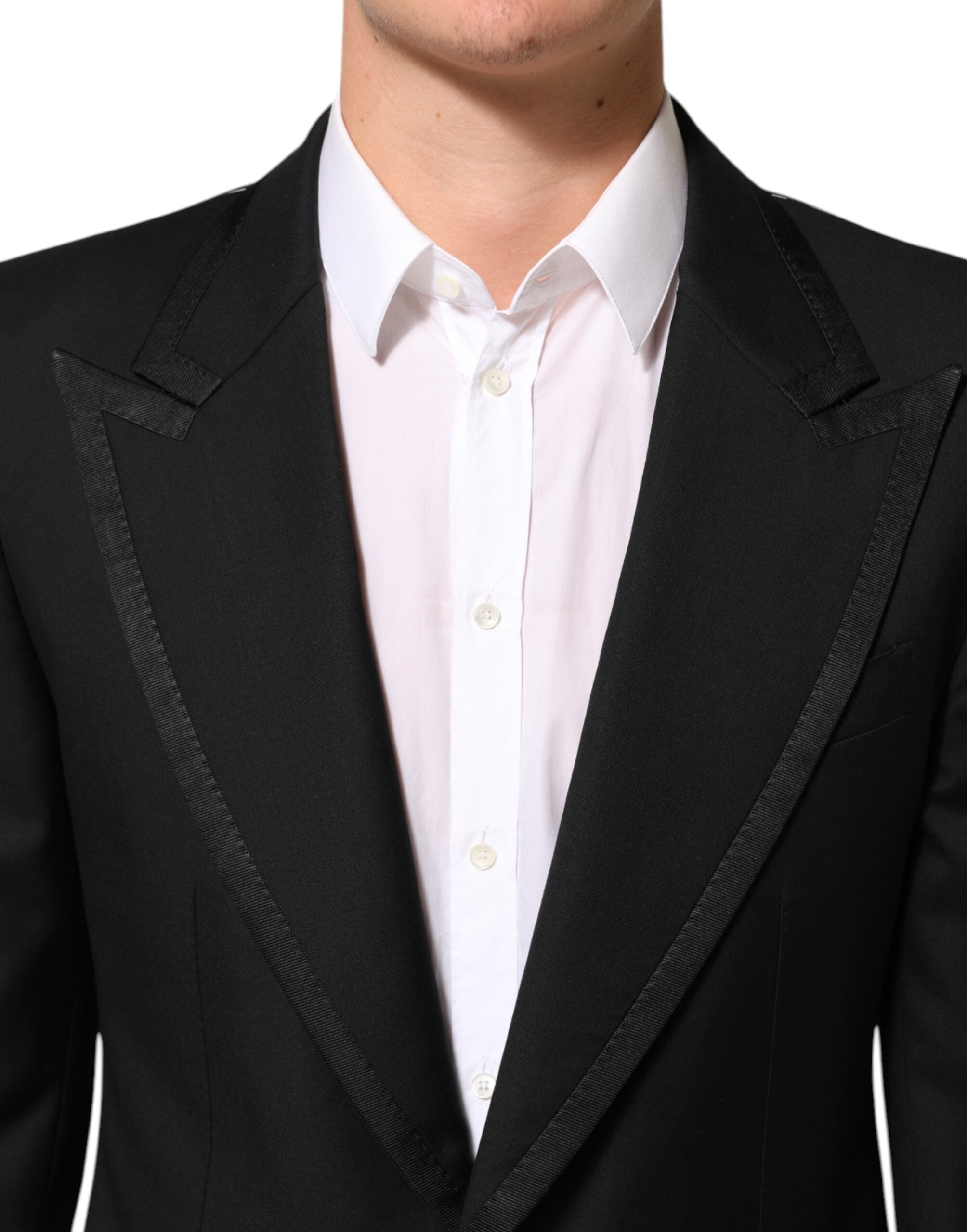 Dolce & Gabbana Schwarze Ein-Knopf-Anzugjacke aus Wolle für Herren Blazer