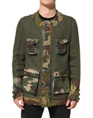 Dolce & Gabbana Braune Leinenjacke mit Tarnmuster und Knopfleiste