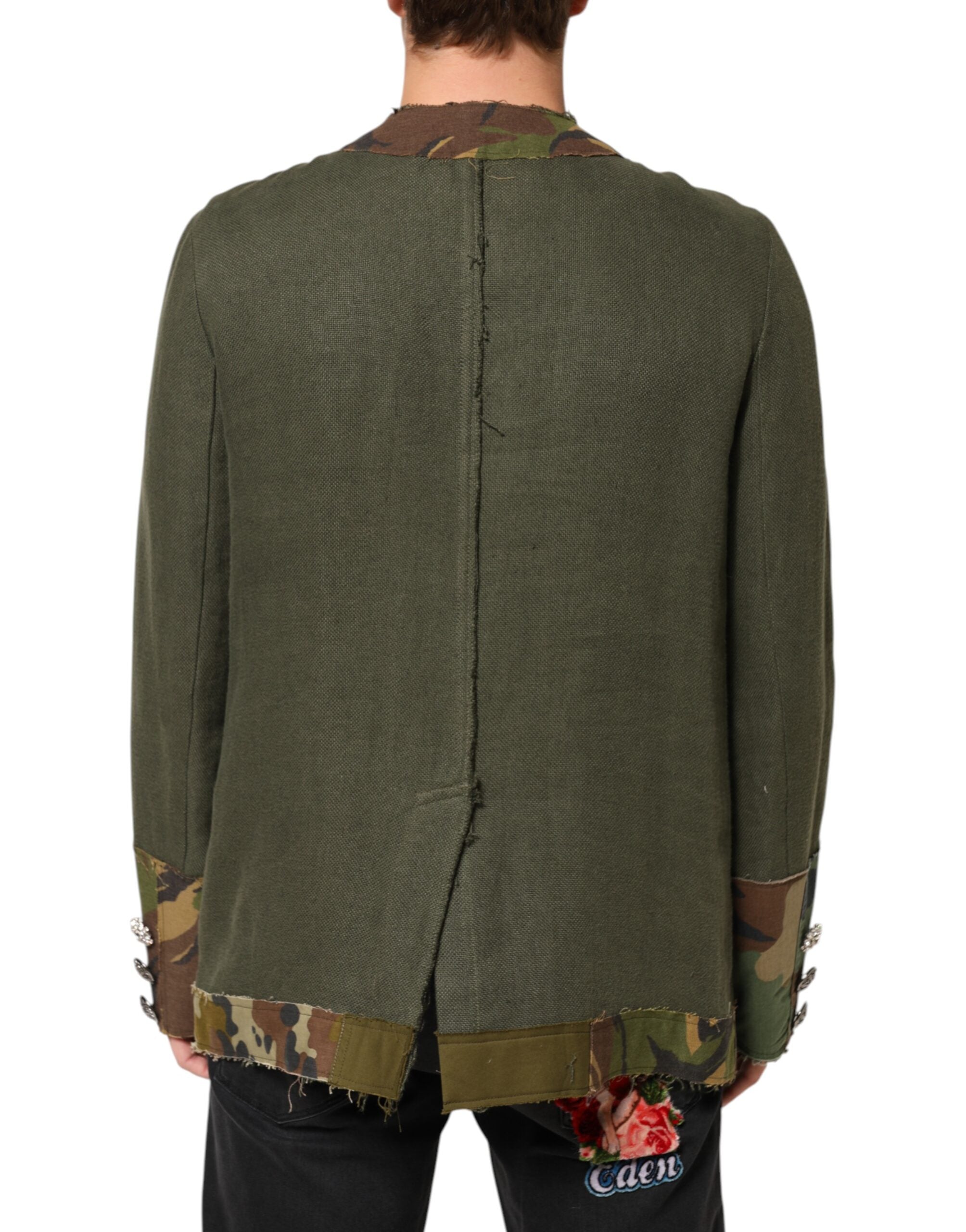 Dolce & Gabbana Braune Leinenjacke mit Tarnmuster und Knopfleiste