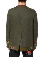 Dolce & Gabbana Braune Leinenjacke mit Tarnmuster und Knopfleiste
