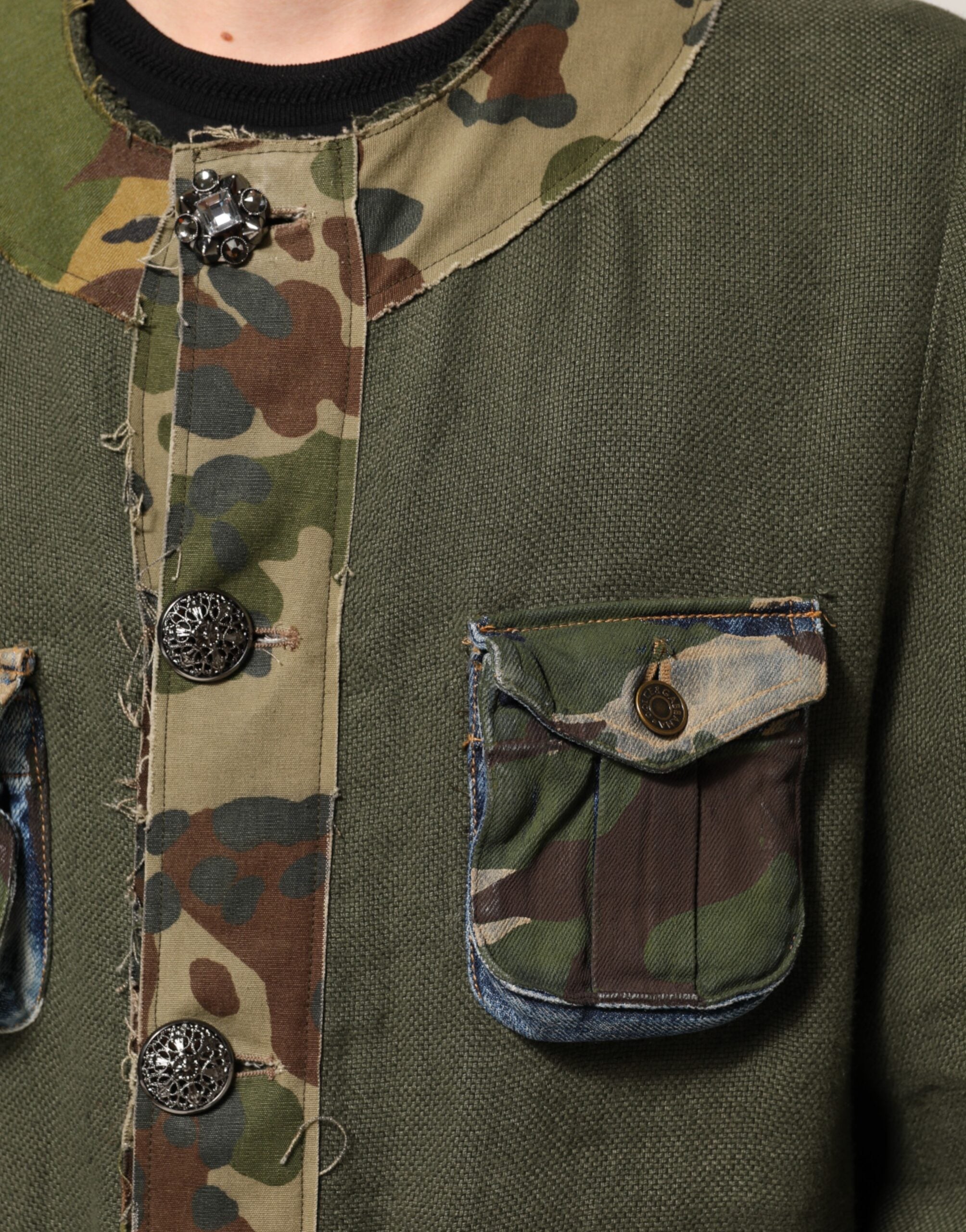 Dolce & Gabbana Braune Leinenjacke mit Tarnmuster und Knopfleiste