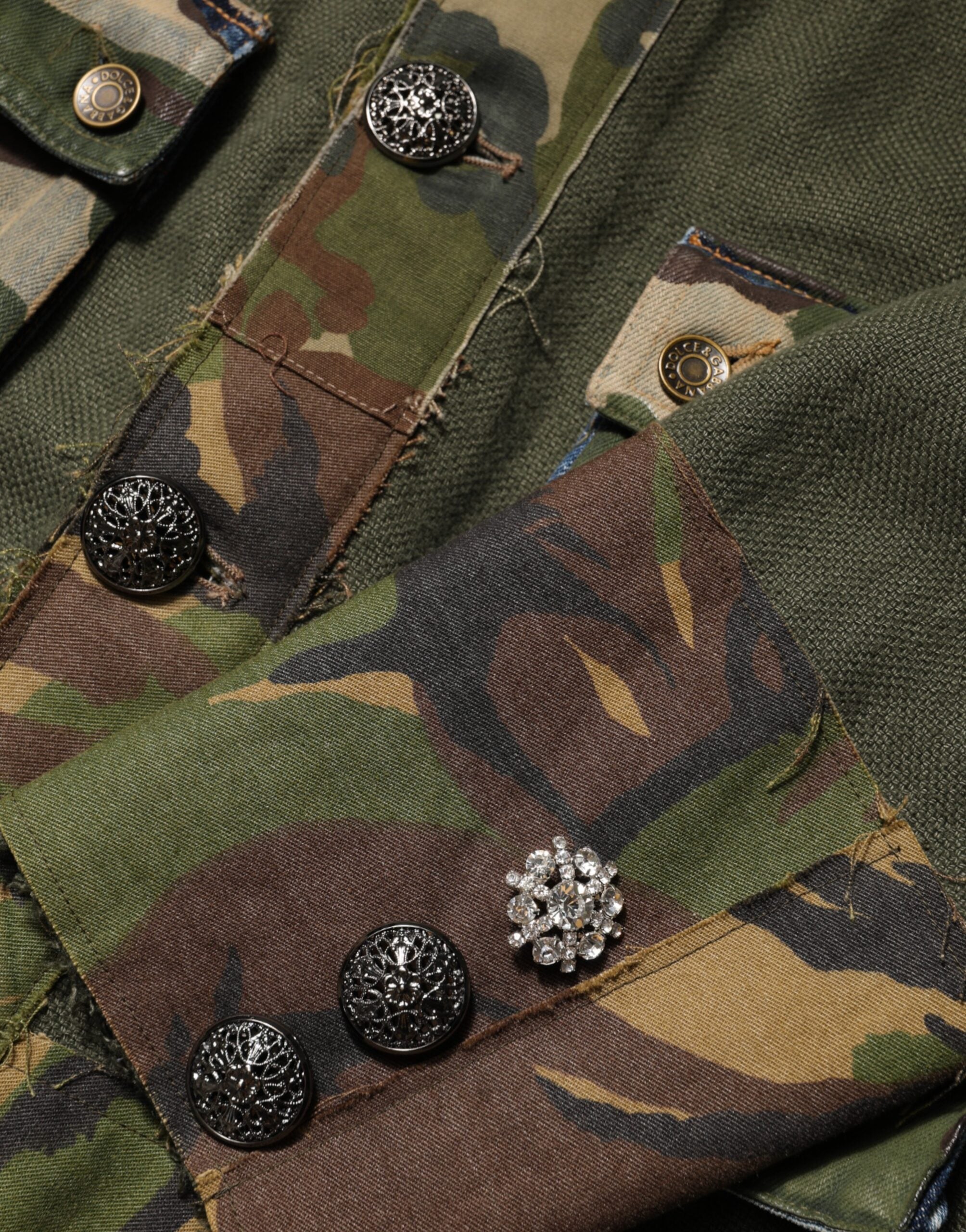 Dolce & Gabbana Braune Leinenjacke mit Tarnmuster und Knopfleiste