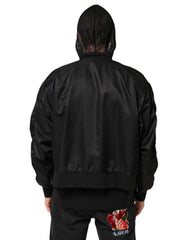 Dolce & Gabbana Schwarze Nylon Bomberjacke mit Kapuze und durchgehendem Reißverschluss für Herren