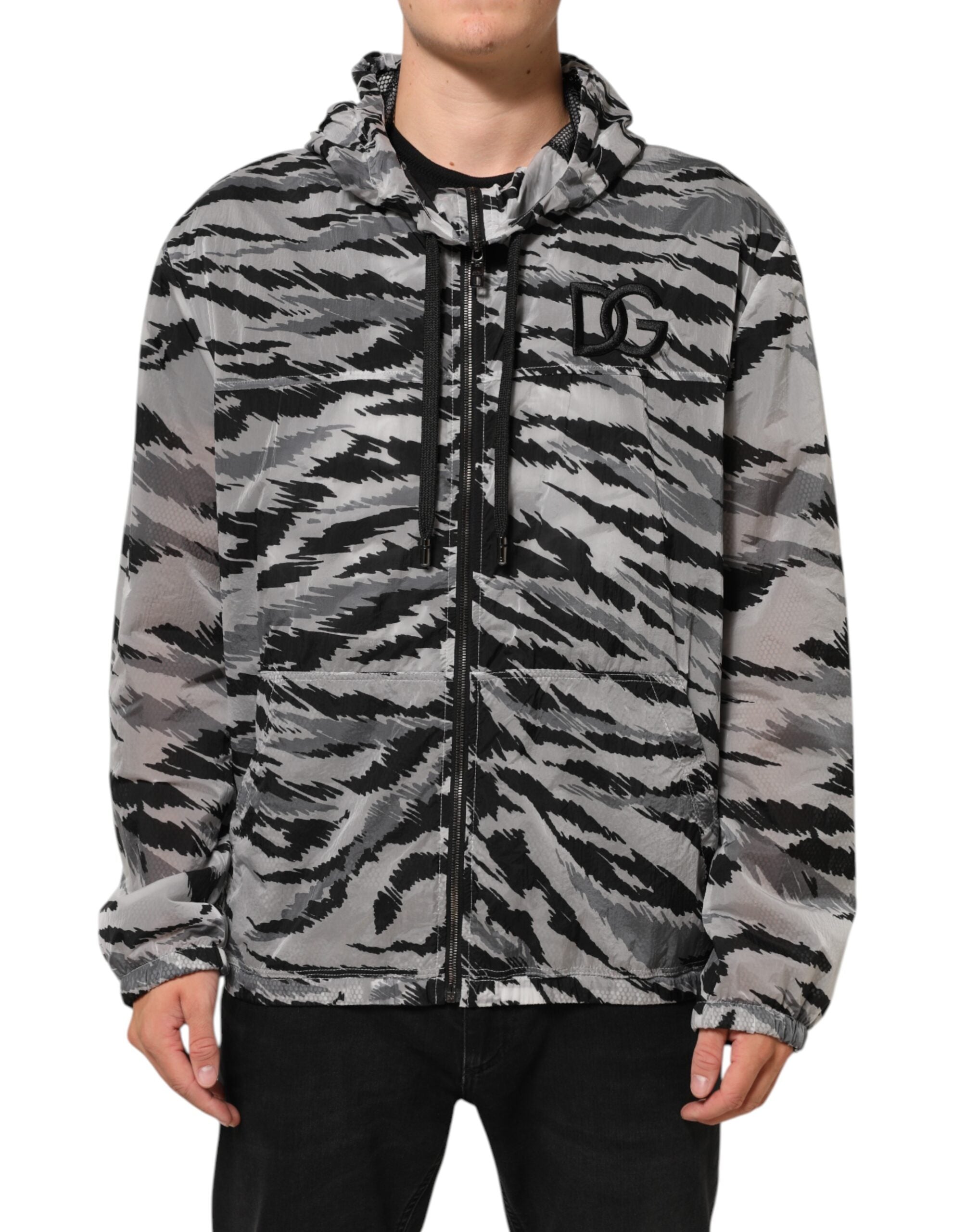 Dolce & Gabbana Graue Camouflage Kapuzen-Sweatshirt-Jacke