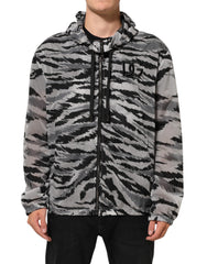 Dolce & Gabbana Graue Camouflage Kapuzen-Sweatshirt-Jacke