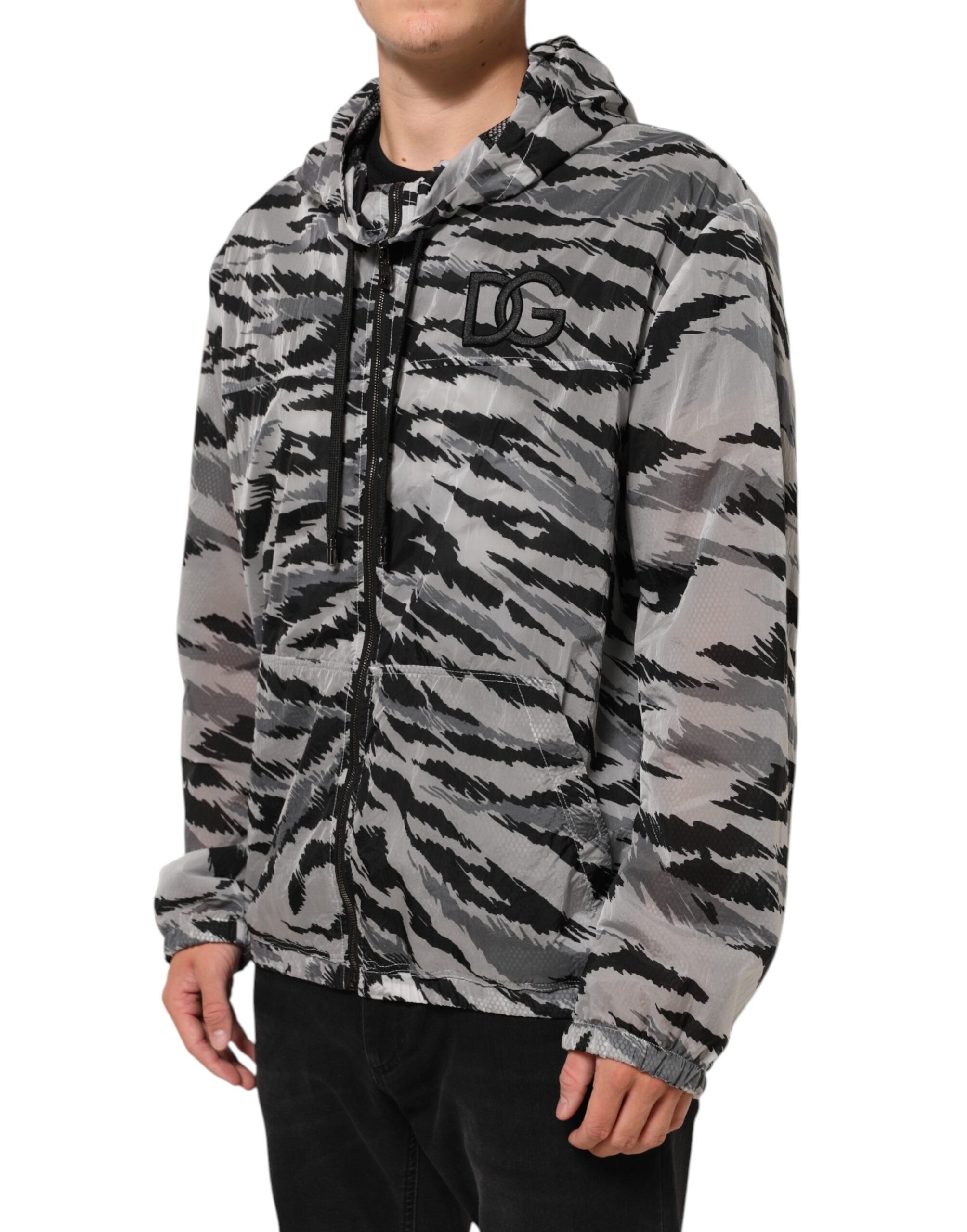 Dolce & Gabbana Graue Camouflage Kapuzen-Sweatshirt-Jacke