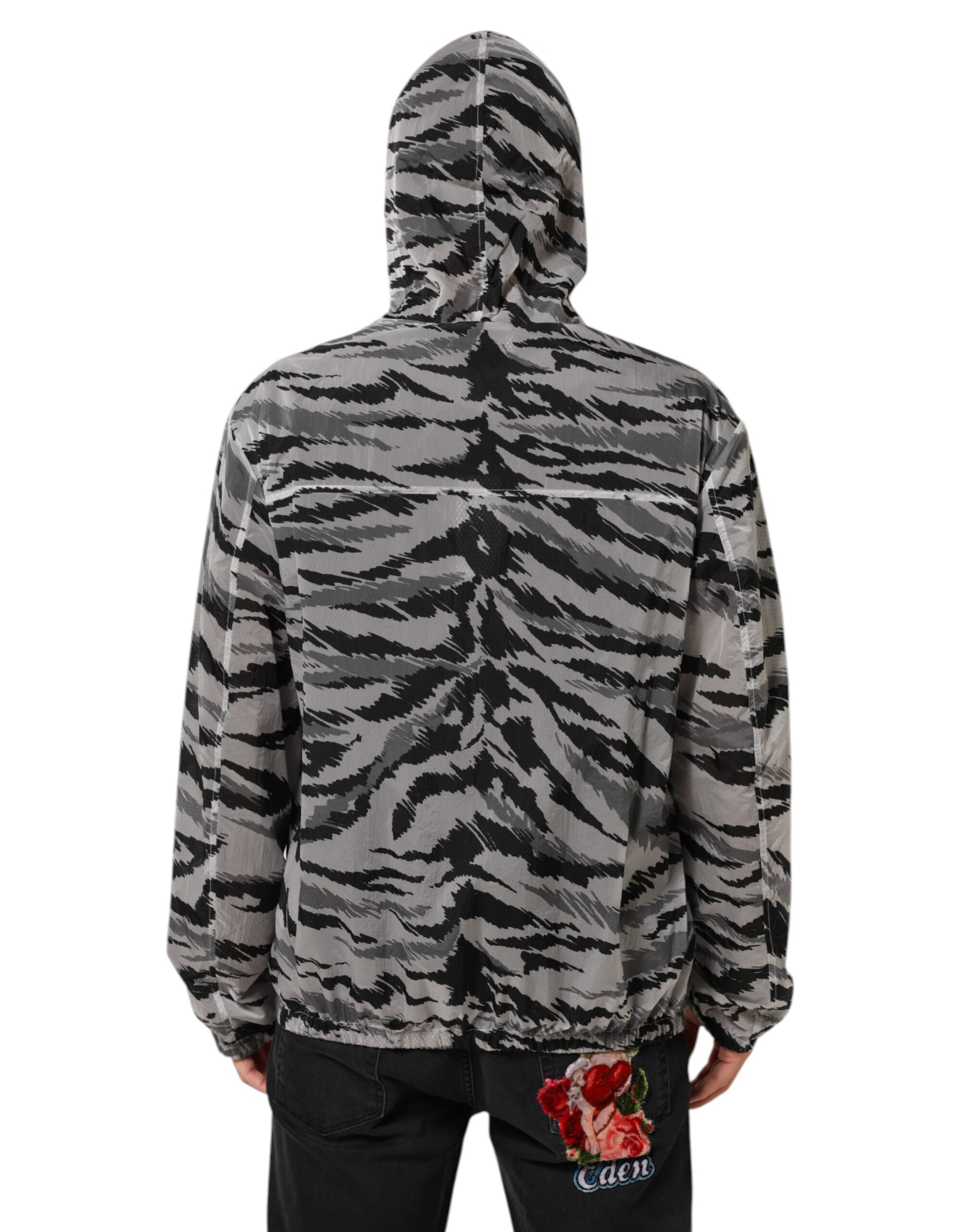 Dolce & Gabbana Graue Camouflage Kapuzen-Sweatshirt-Jacke