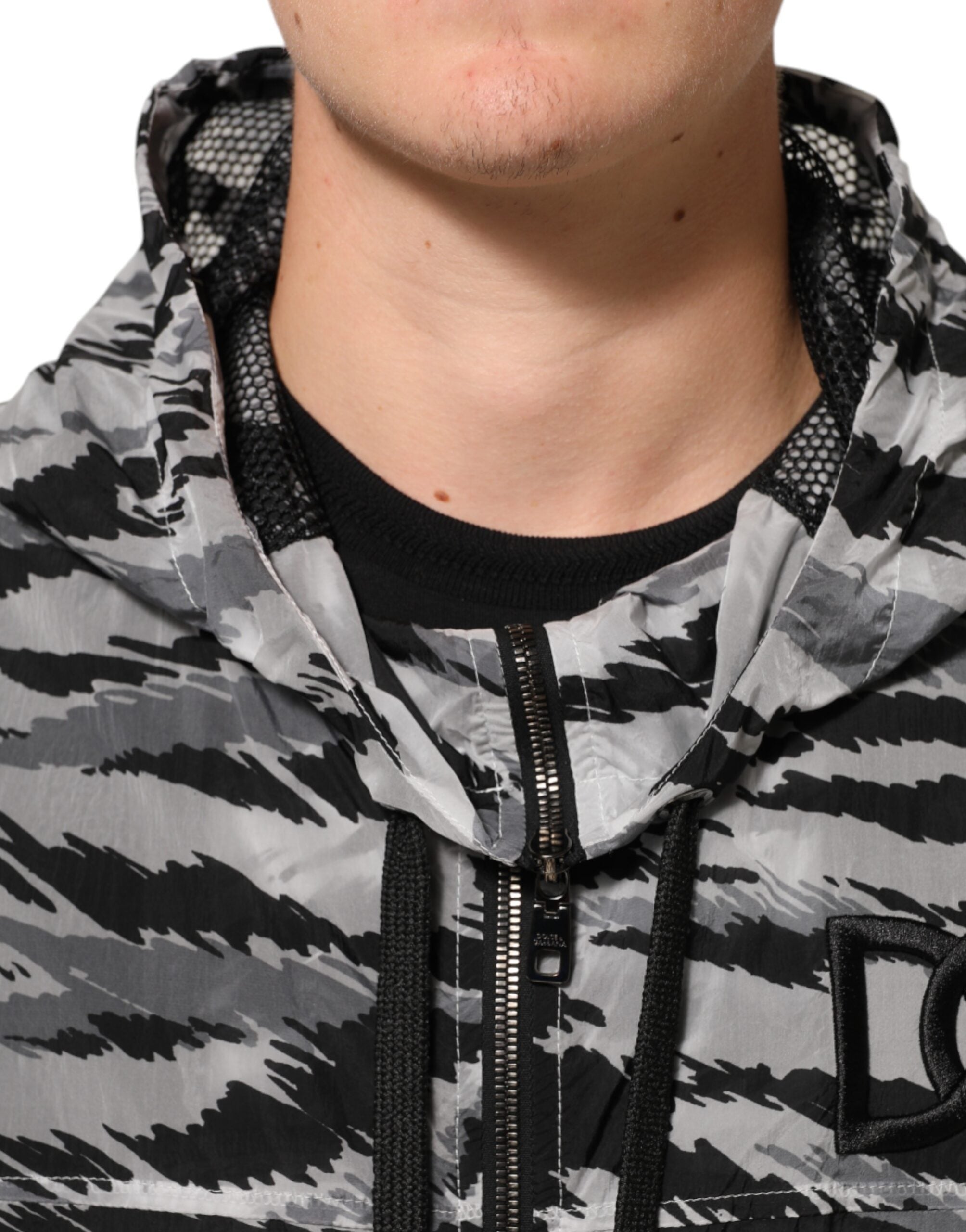 Dolce & Gabbana Graue Camouflage Kapuzen-Sweatshirt-Jacke