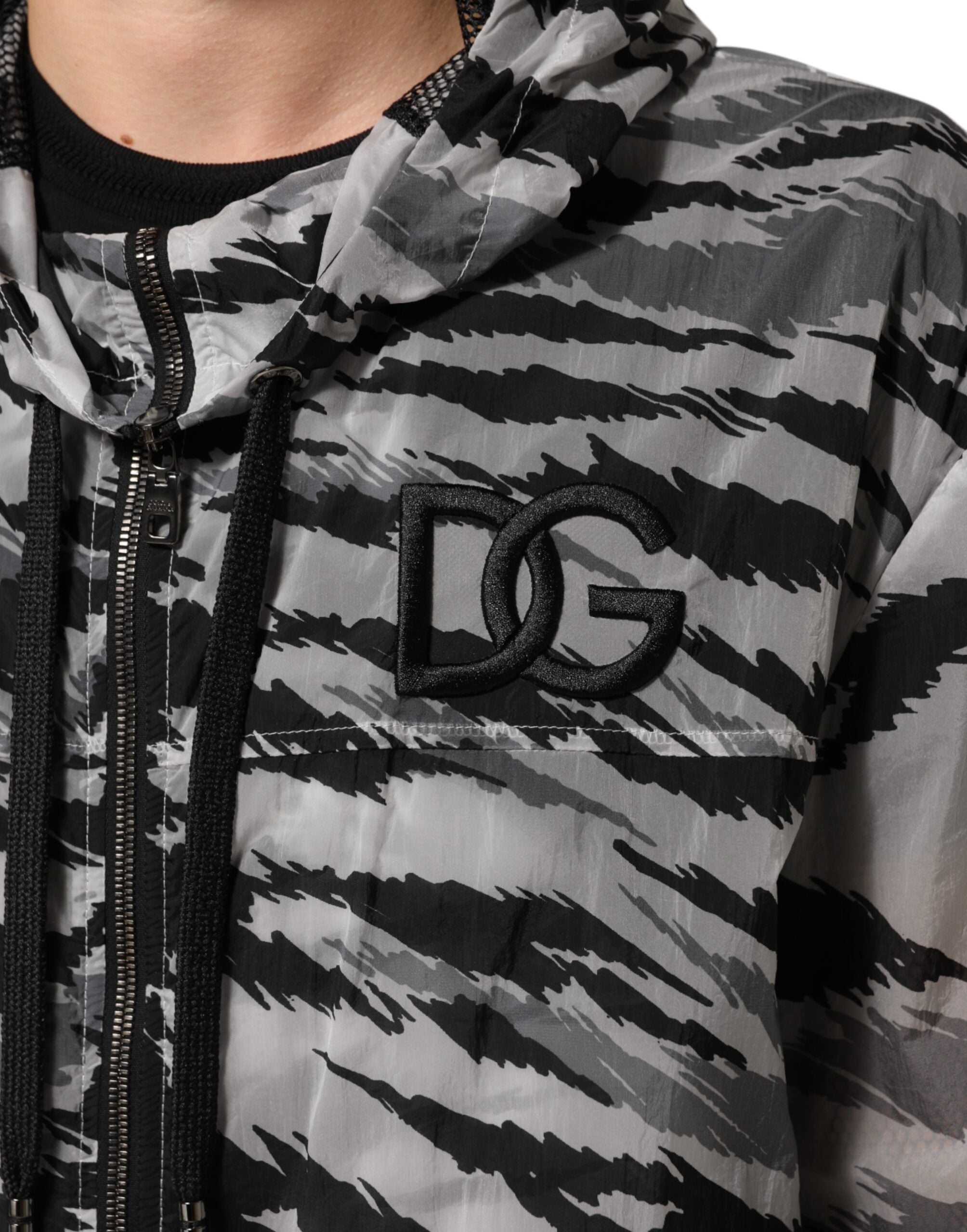 Dolce & Gabbana Graue Camouflage Kapuzen-Sweatshirt-Jacke