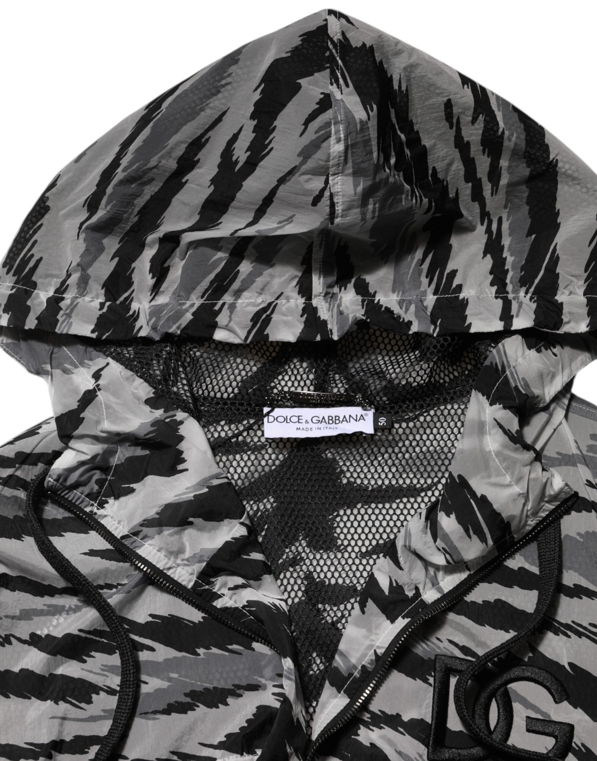 Dolce & Gabbana Graue Camouflage Kapuzen-Sweatshirt-Jacke